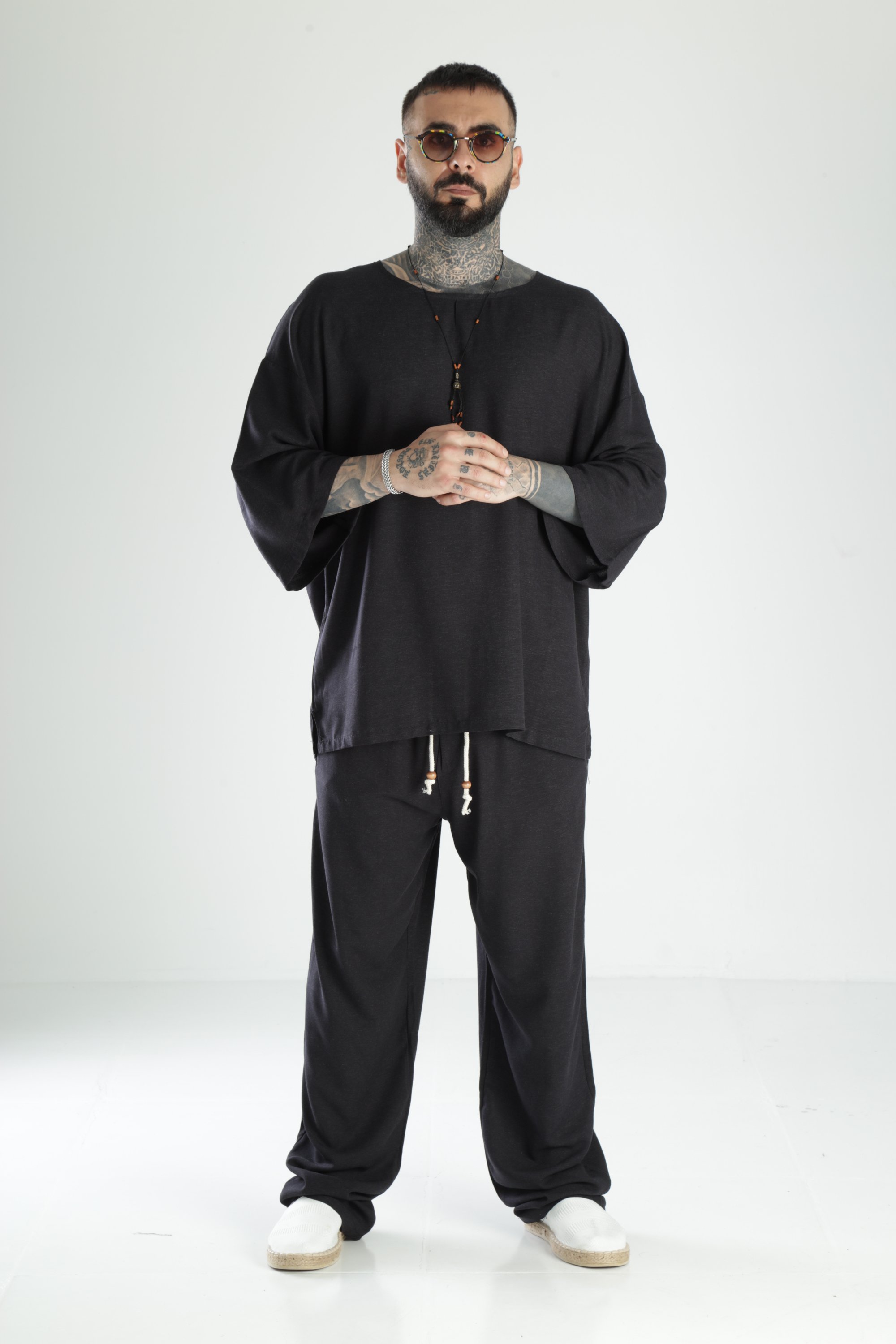 Oversize Siyah Keten Takım