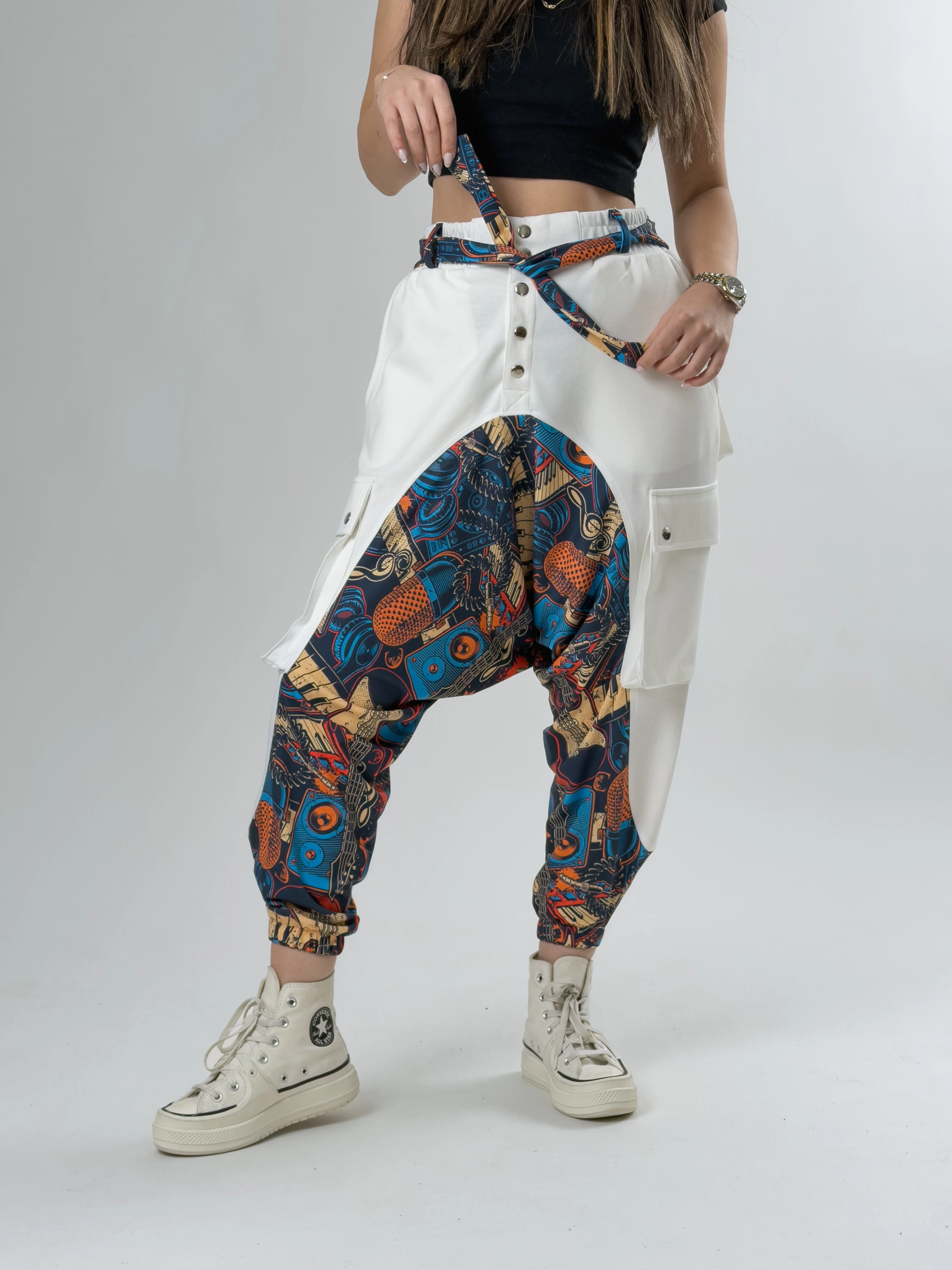 Kadın Garni Tasarım Müzik Desenli Spor Şalvar COC2635