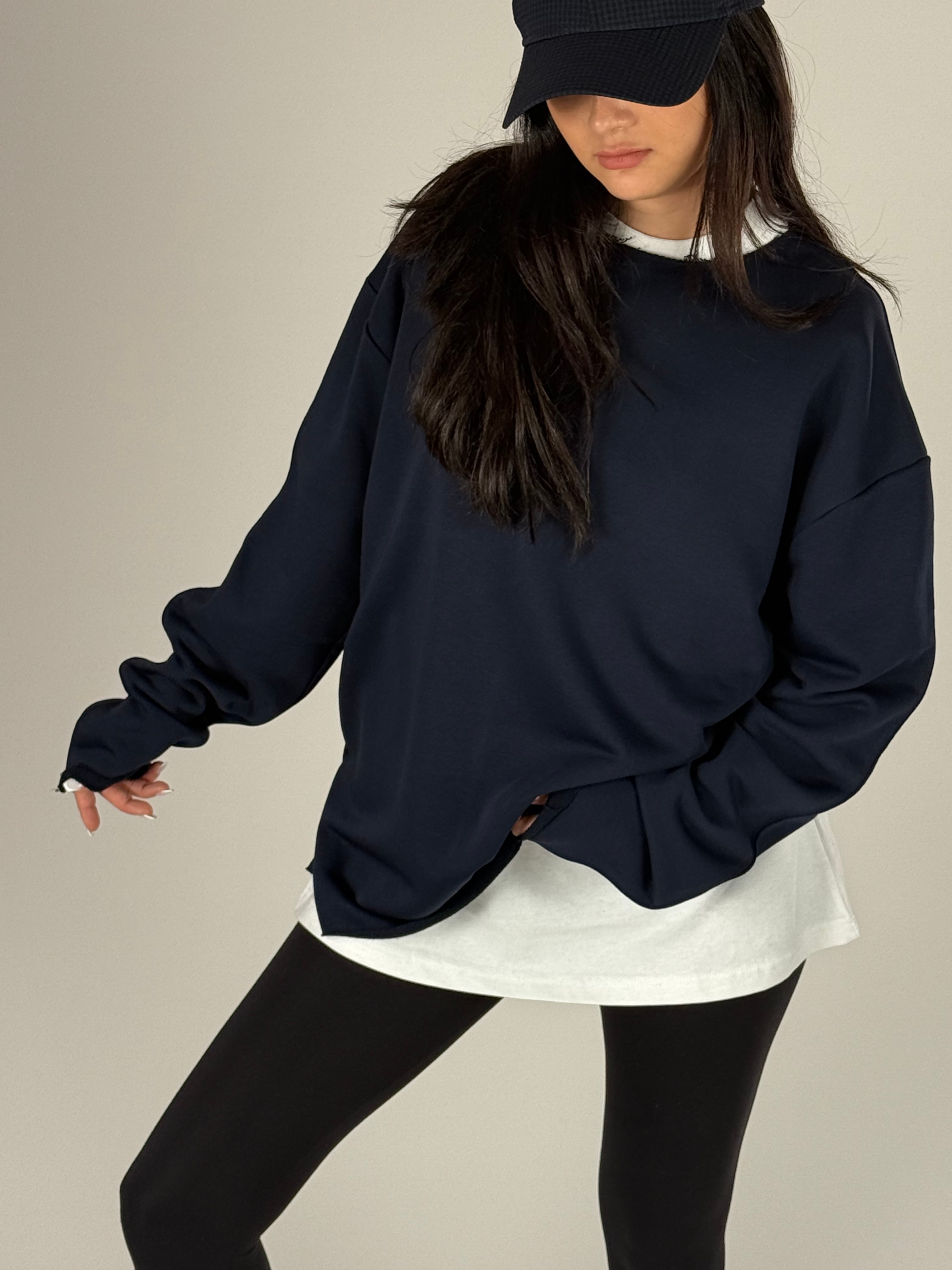 Oversize Lacivert Kadın Sweat