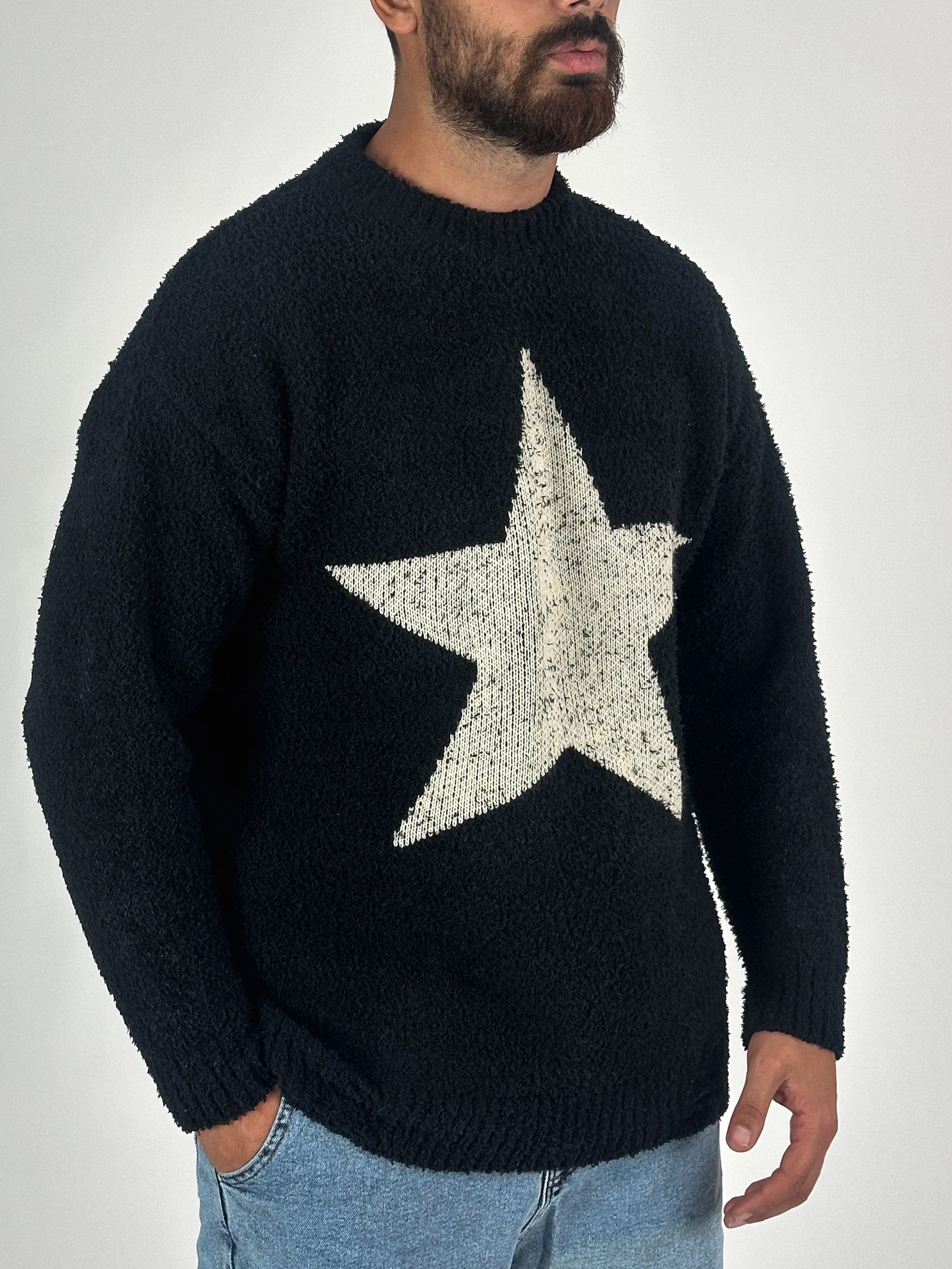Yıldız Desenli Erkek Peluş Sweat