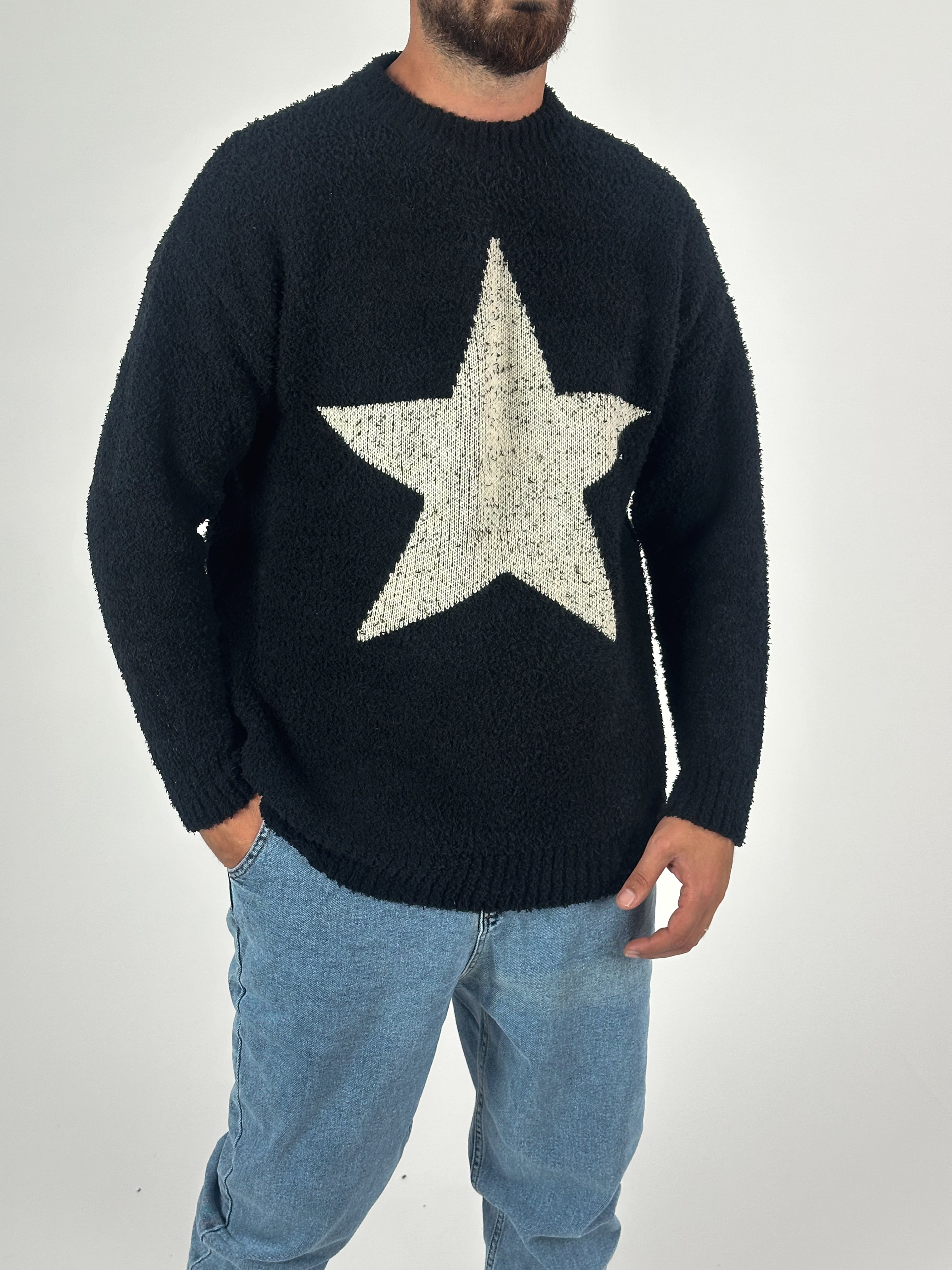 Yıldız Desenli Erkek Peluş Sweat