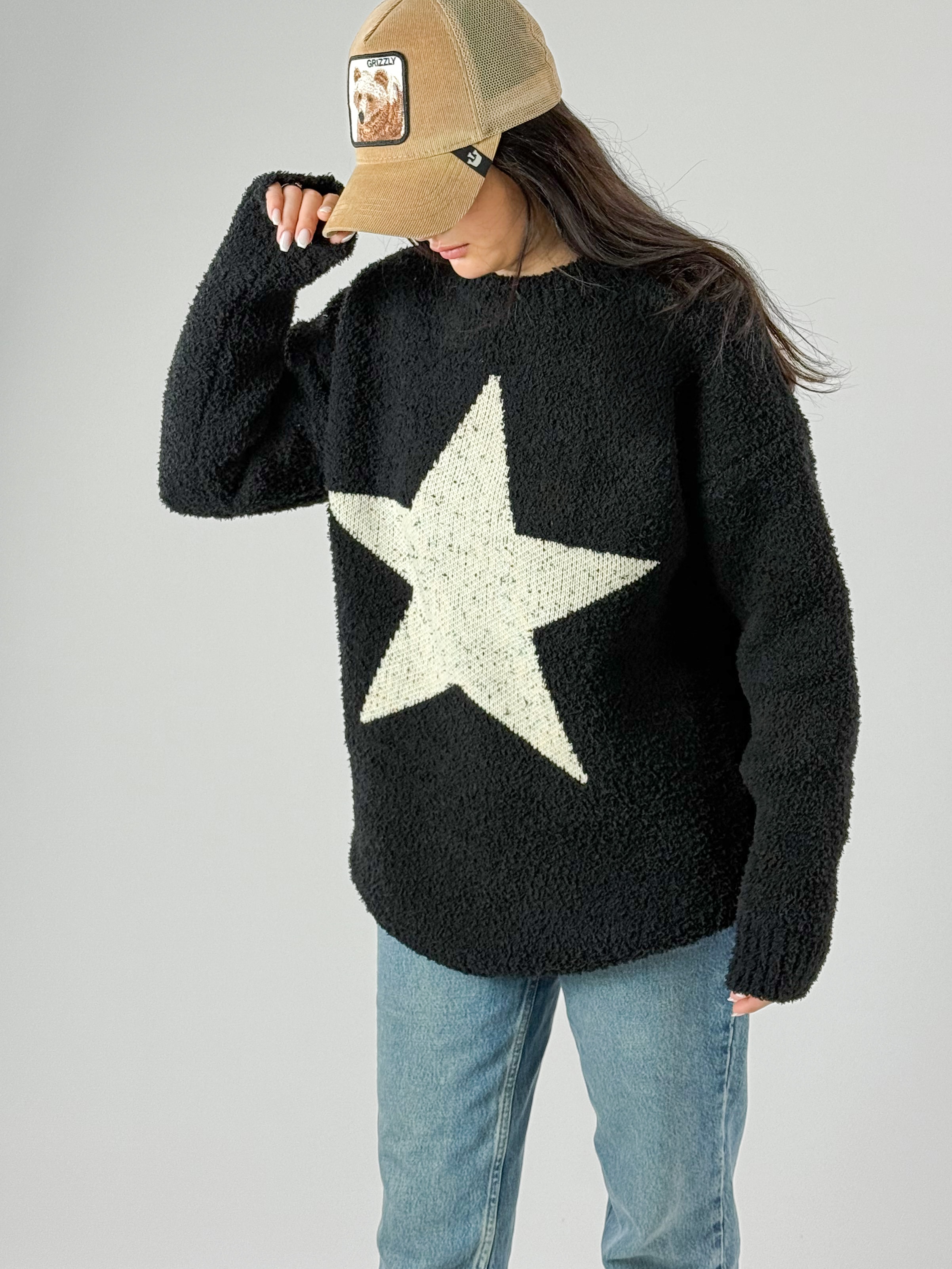 Yıldız Desenli Kadın Peluş Sweatshirt