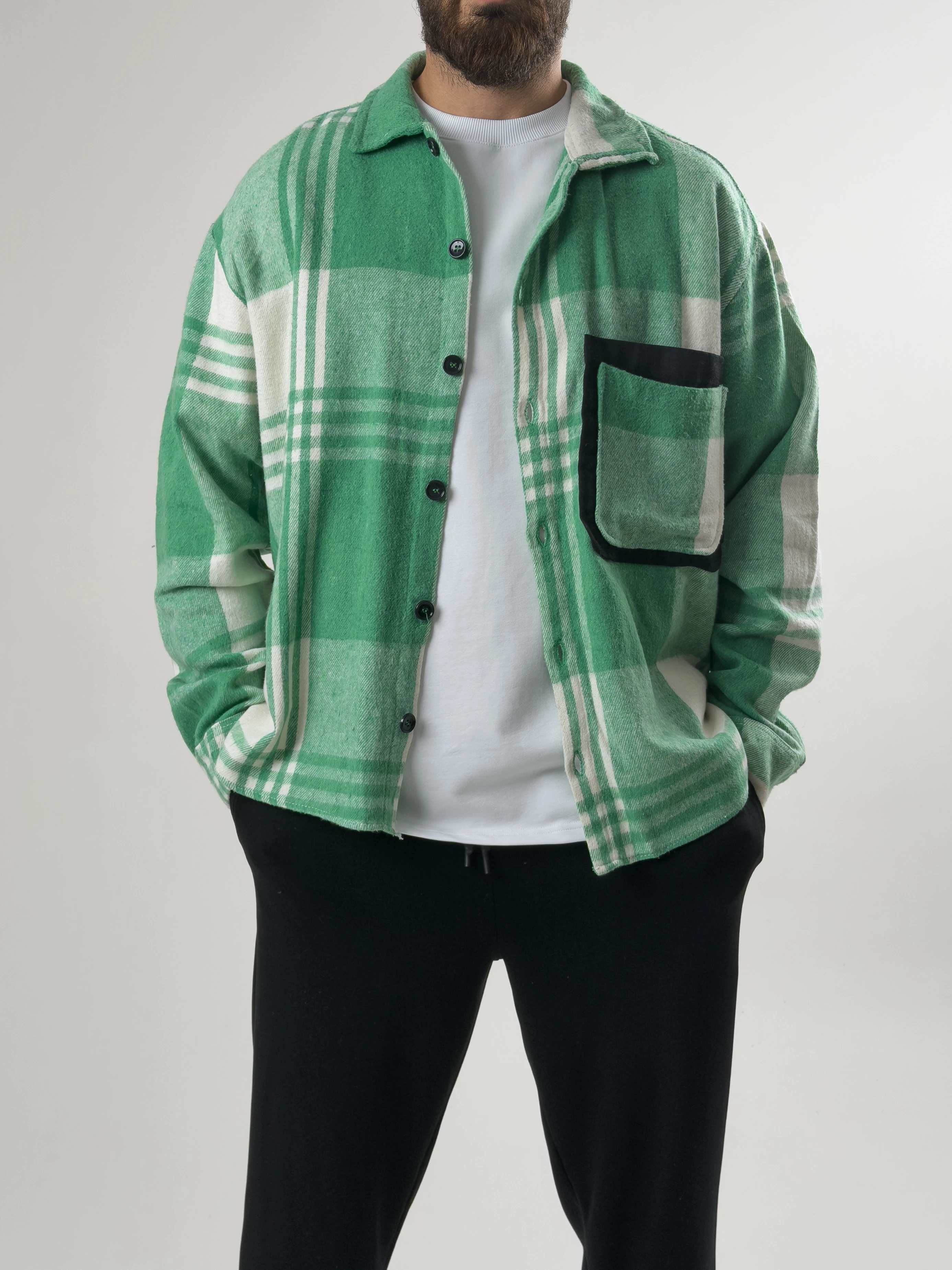 Tasarım Yeşil Erkek Oduncu Gömlek COC2608