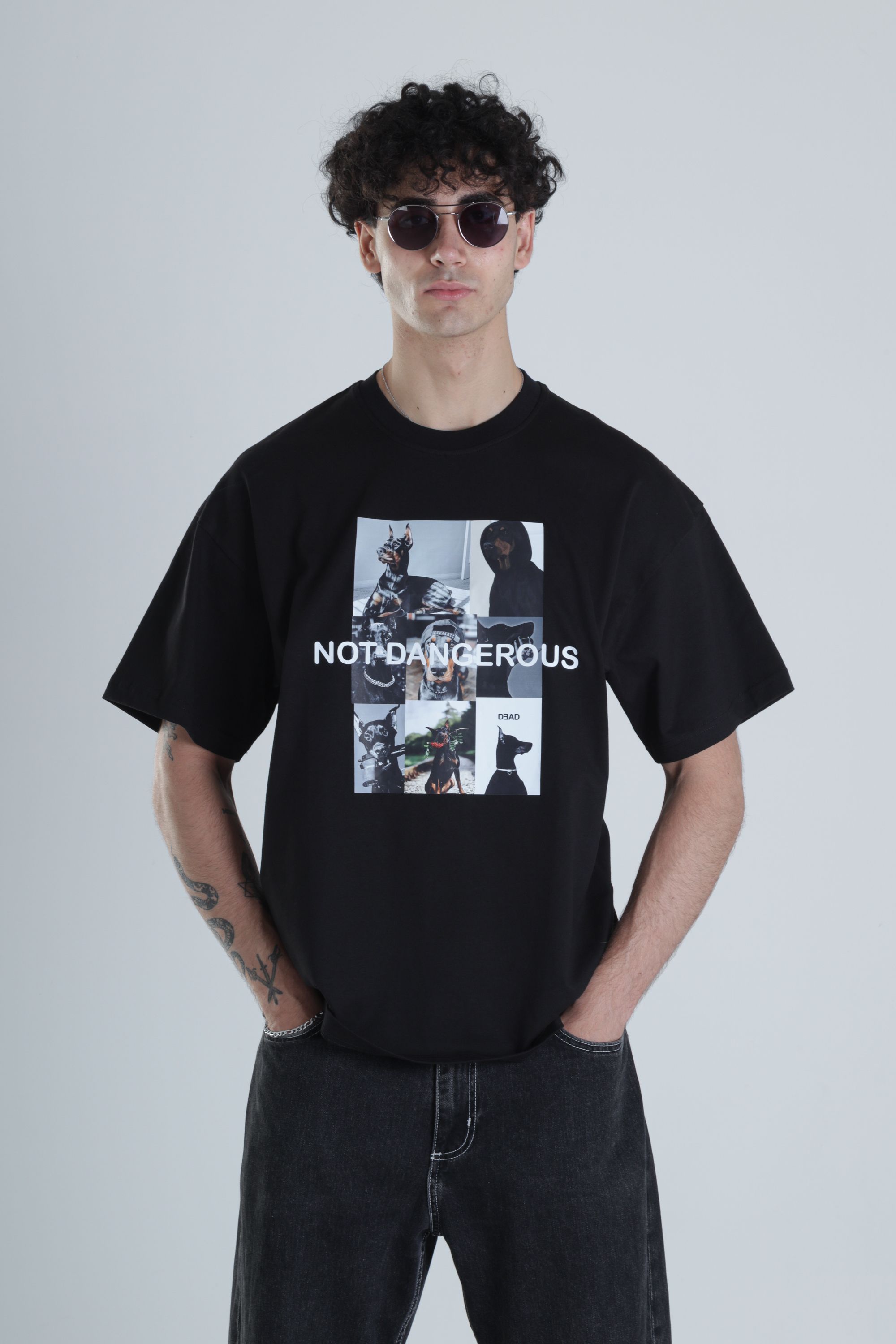 Not Dangerous Siyah Oversize Tasarım T-Shirt