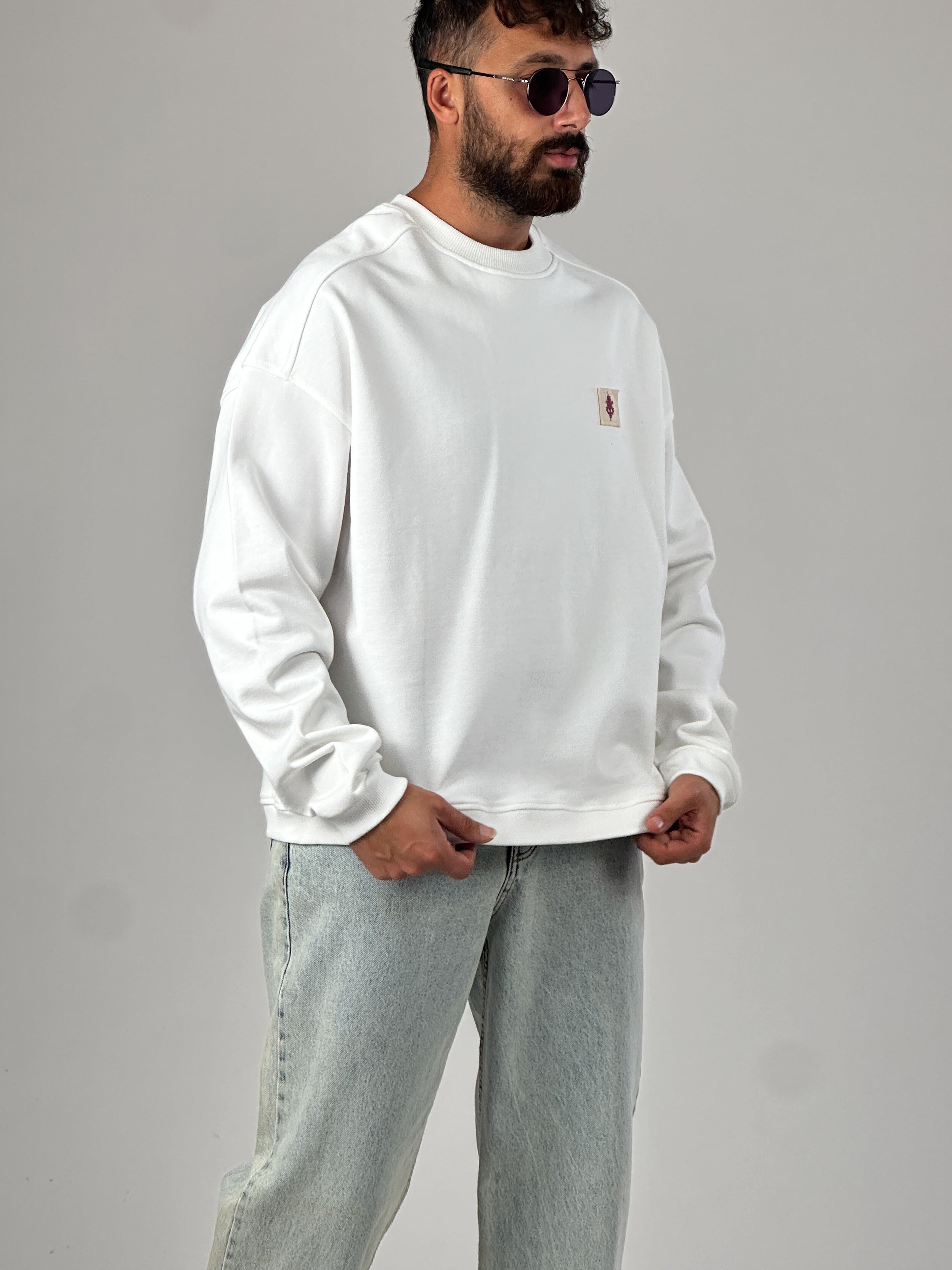 Ekru Tasarım Etnik Erkek Sweatshirt