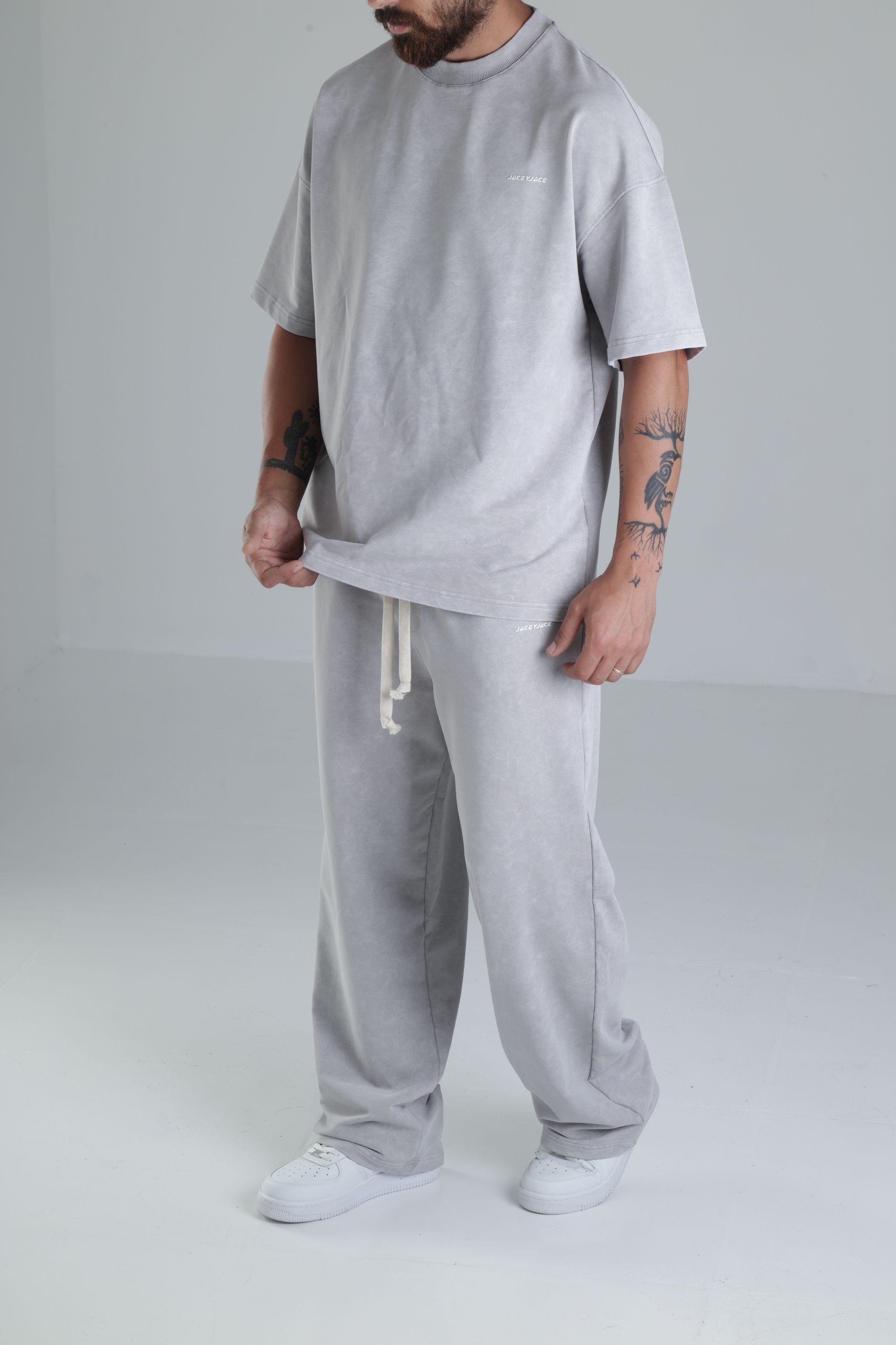 Yıkamalı Gri Oversize Takım