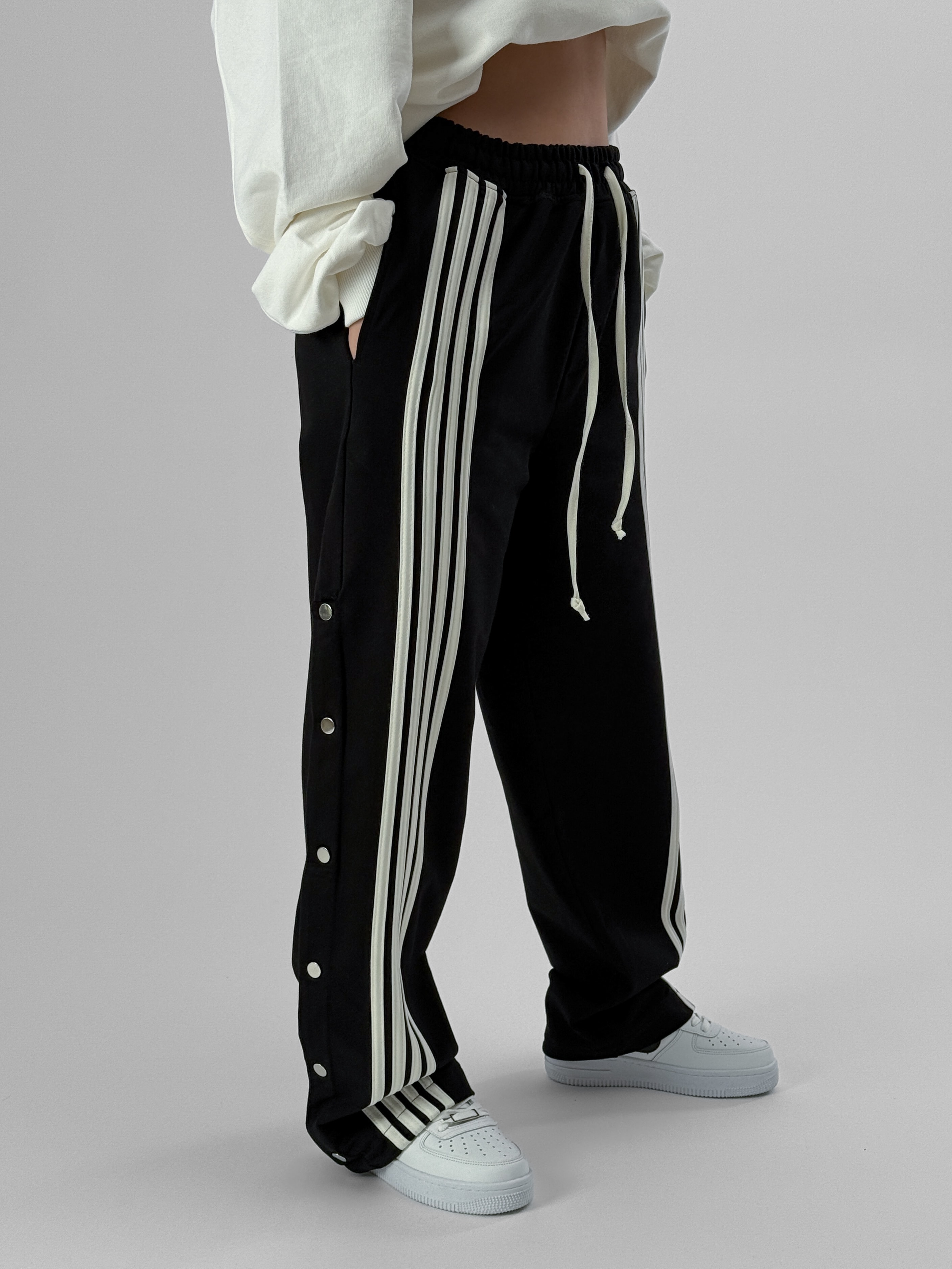 Kadın Şeritli Siyah Baggy Pantolon