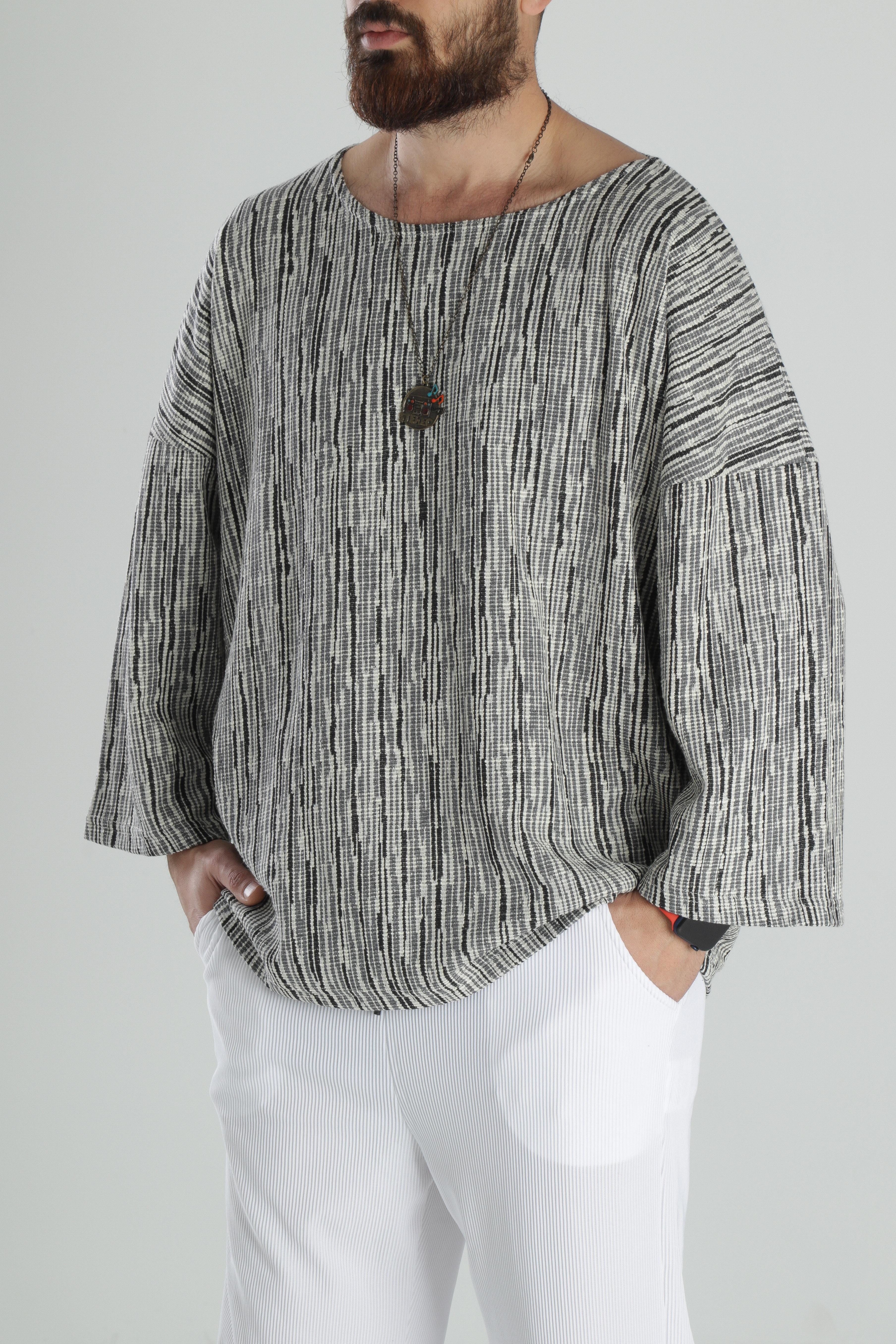 Desenli Pamuk Fakir Kol T-Shirt