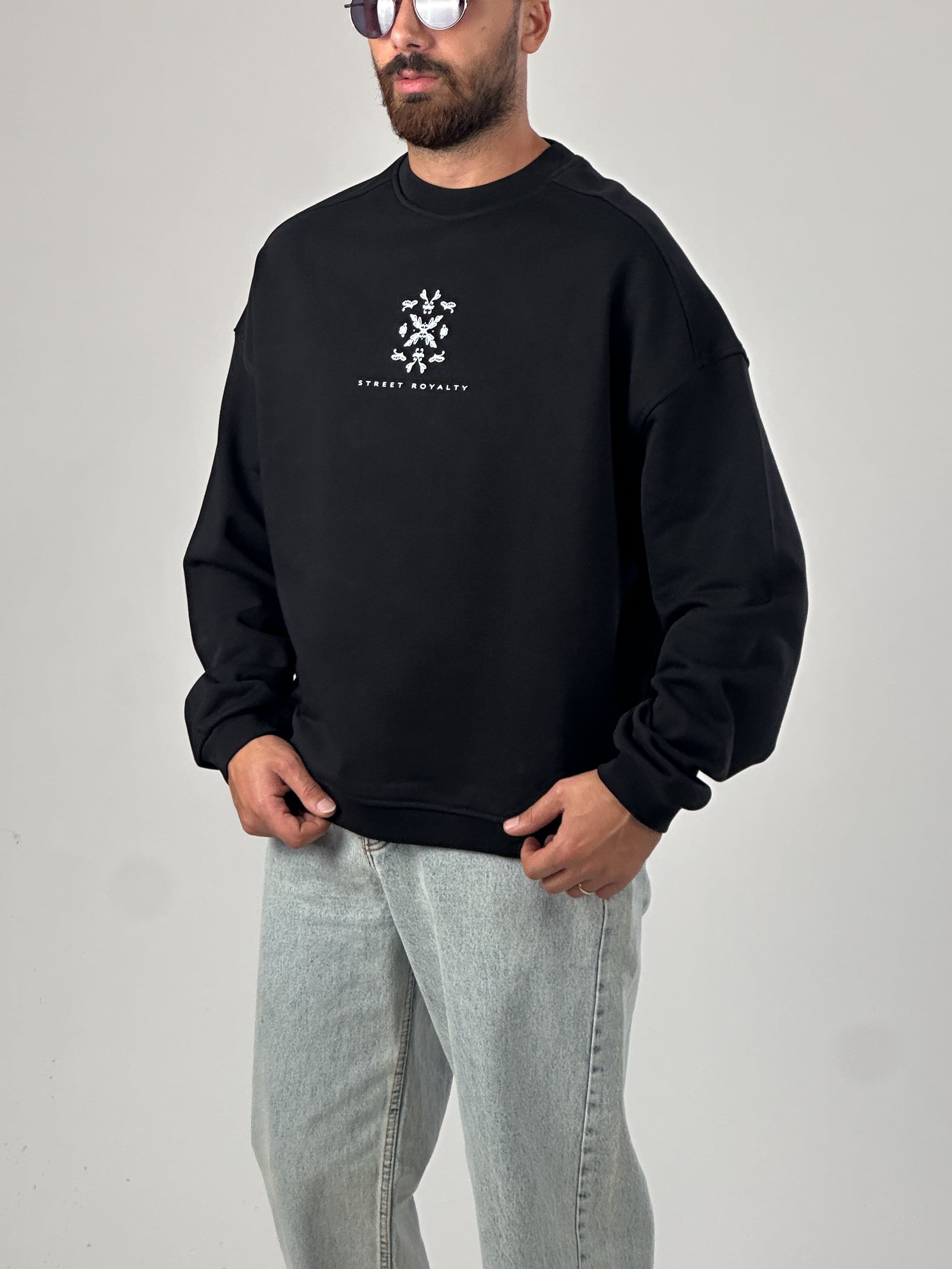 Erkek Siyah Tasarım Etnik Sweatshirt