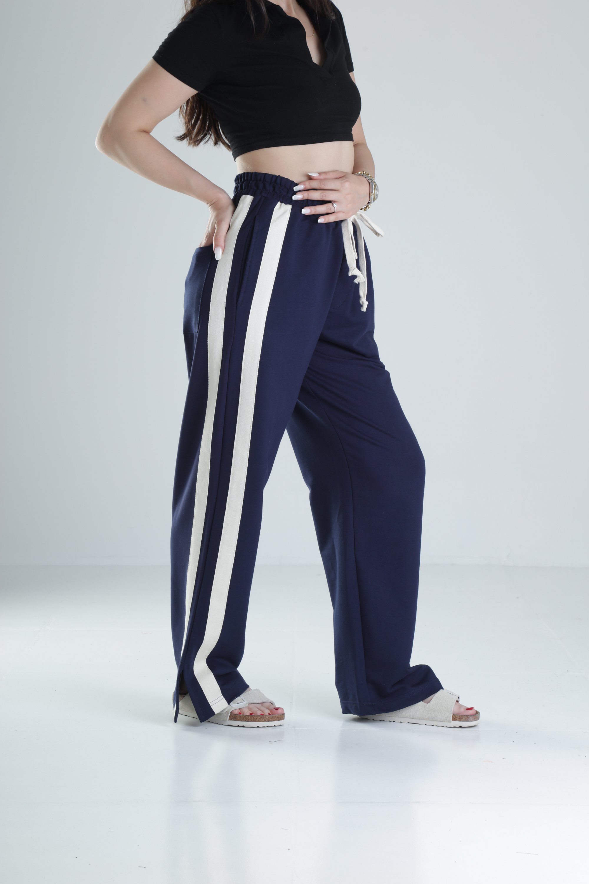 Yan Şerit Detaylı Lacivert Oversize Eşofman