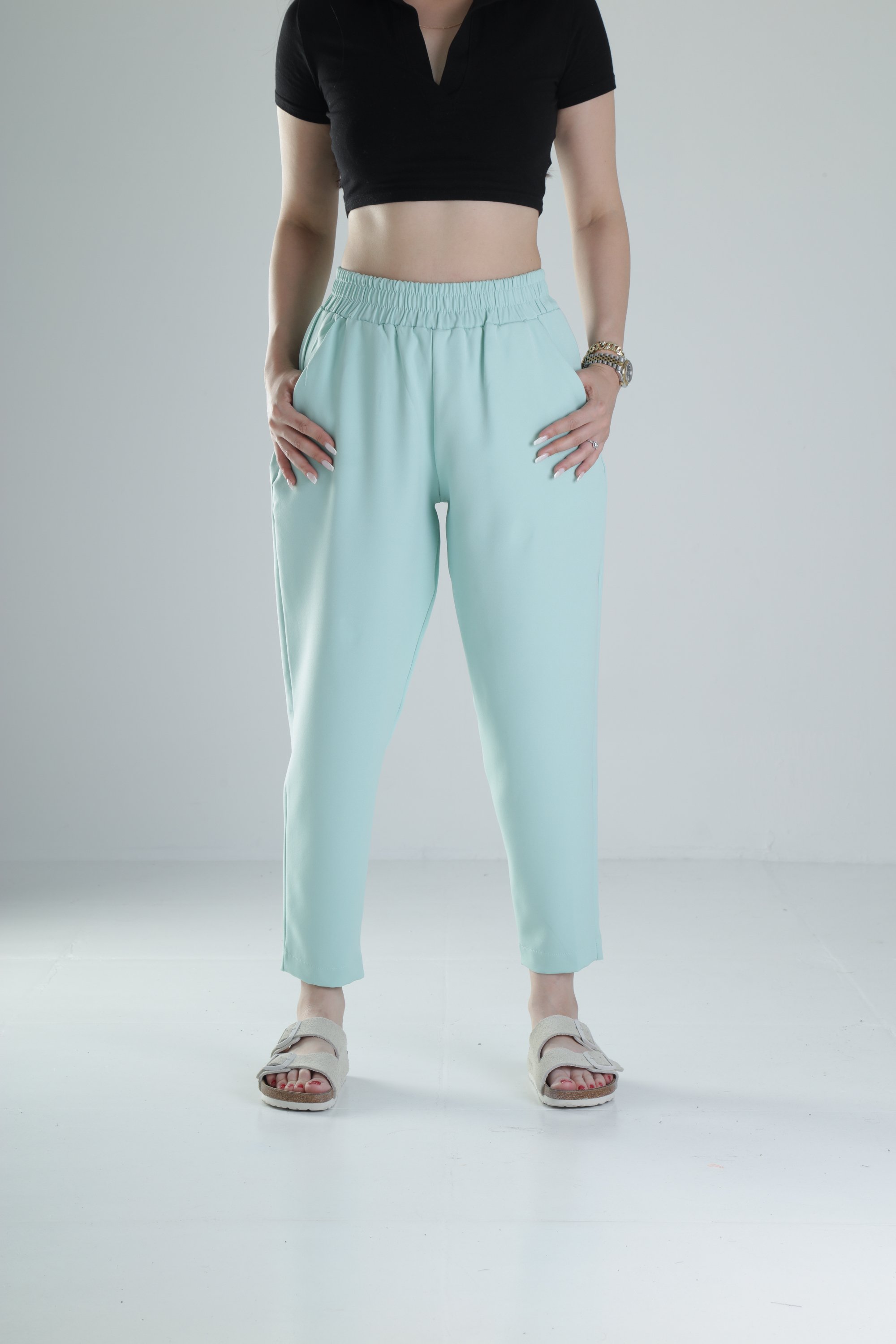 Double Face Liktalı Su Yeşili Pantolon