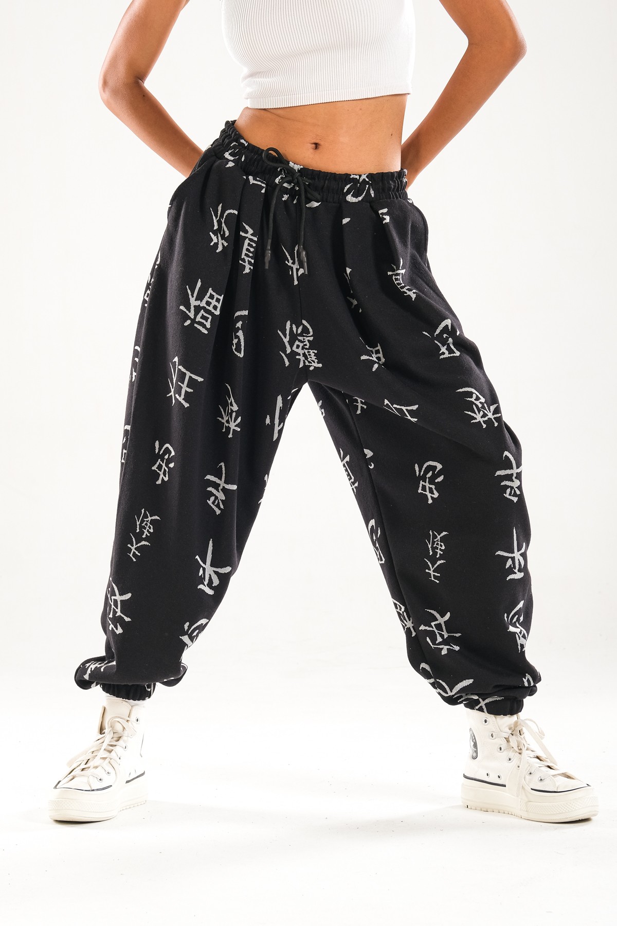 Chinese Desenli Pileli Jogger Pantolon