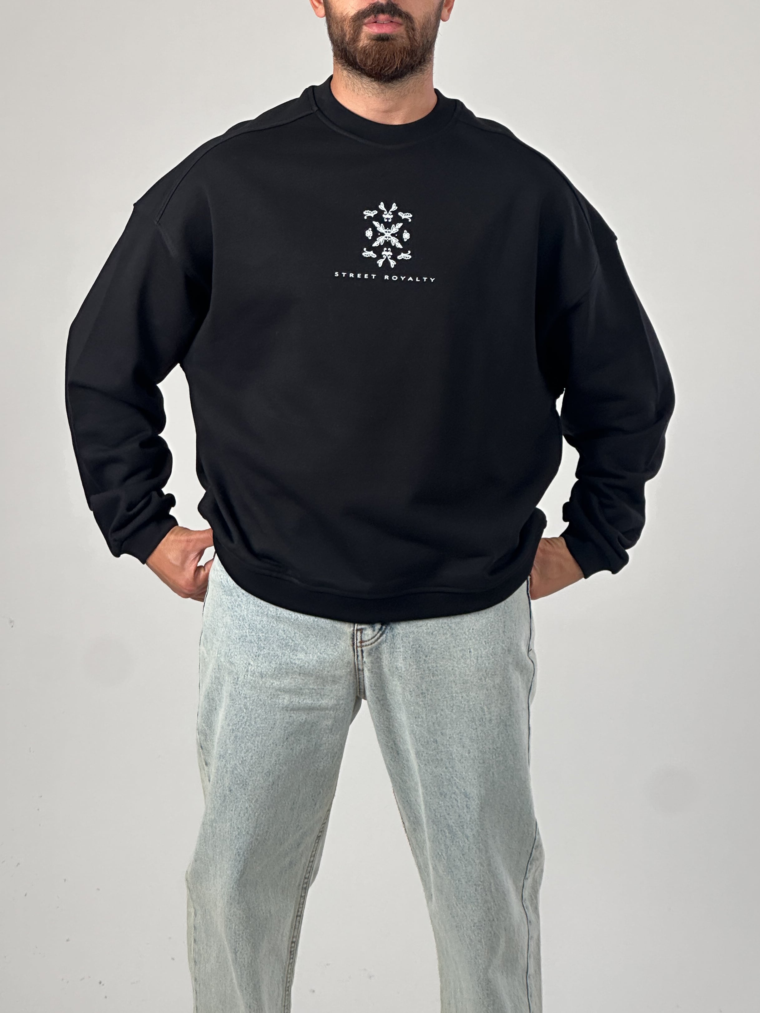 Erkek Siyah Tasarım Etnik Sweatshirt