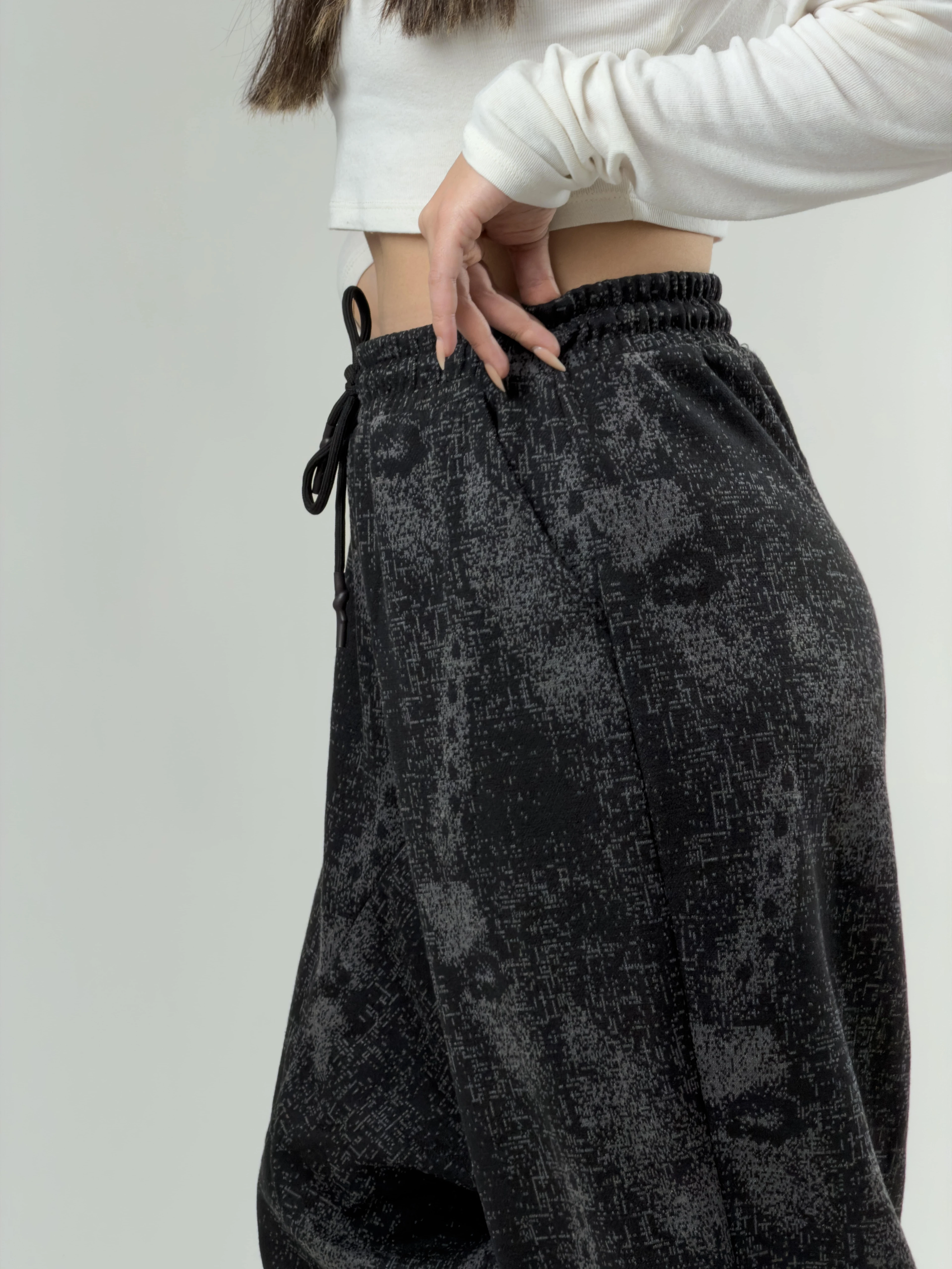 Kadın Siyah Desenli Spor Şalvar COC2623