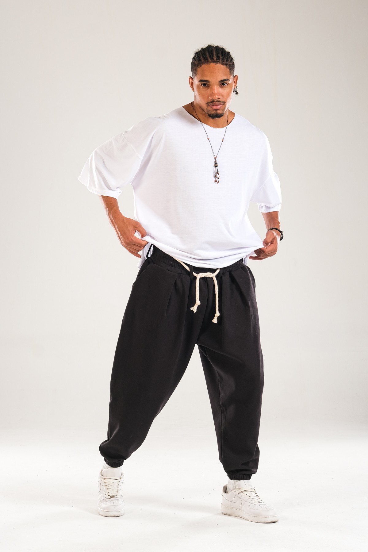 Halat Kemerli Pileli Jogger Pantolon