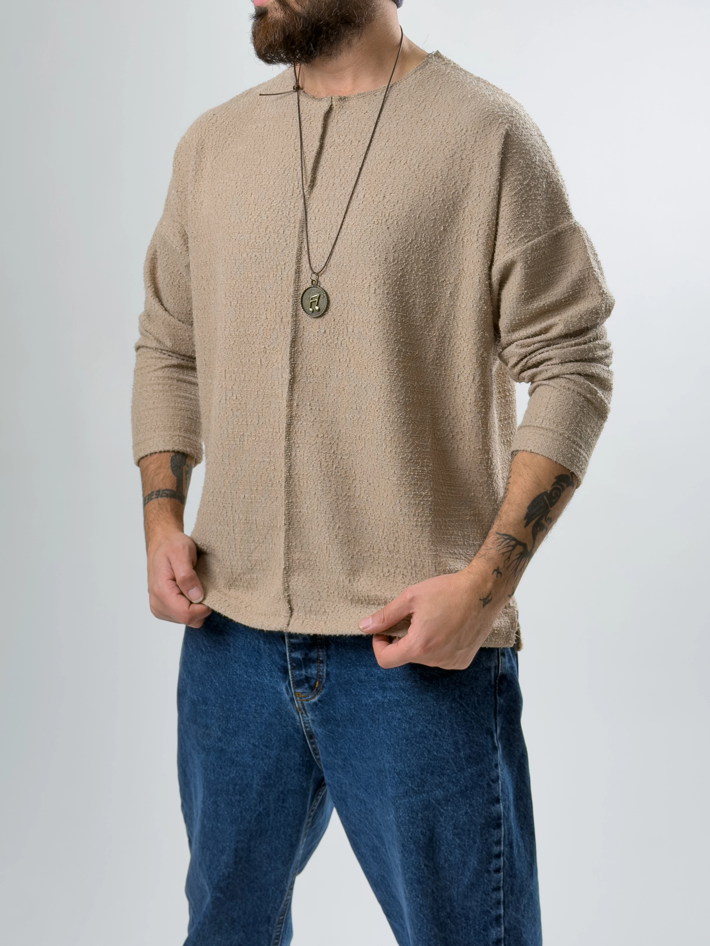 Tasarım Çima Detaylı Erkek Bej Sweat COC2630