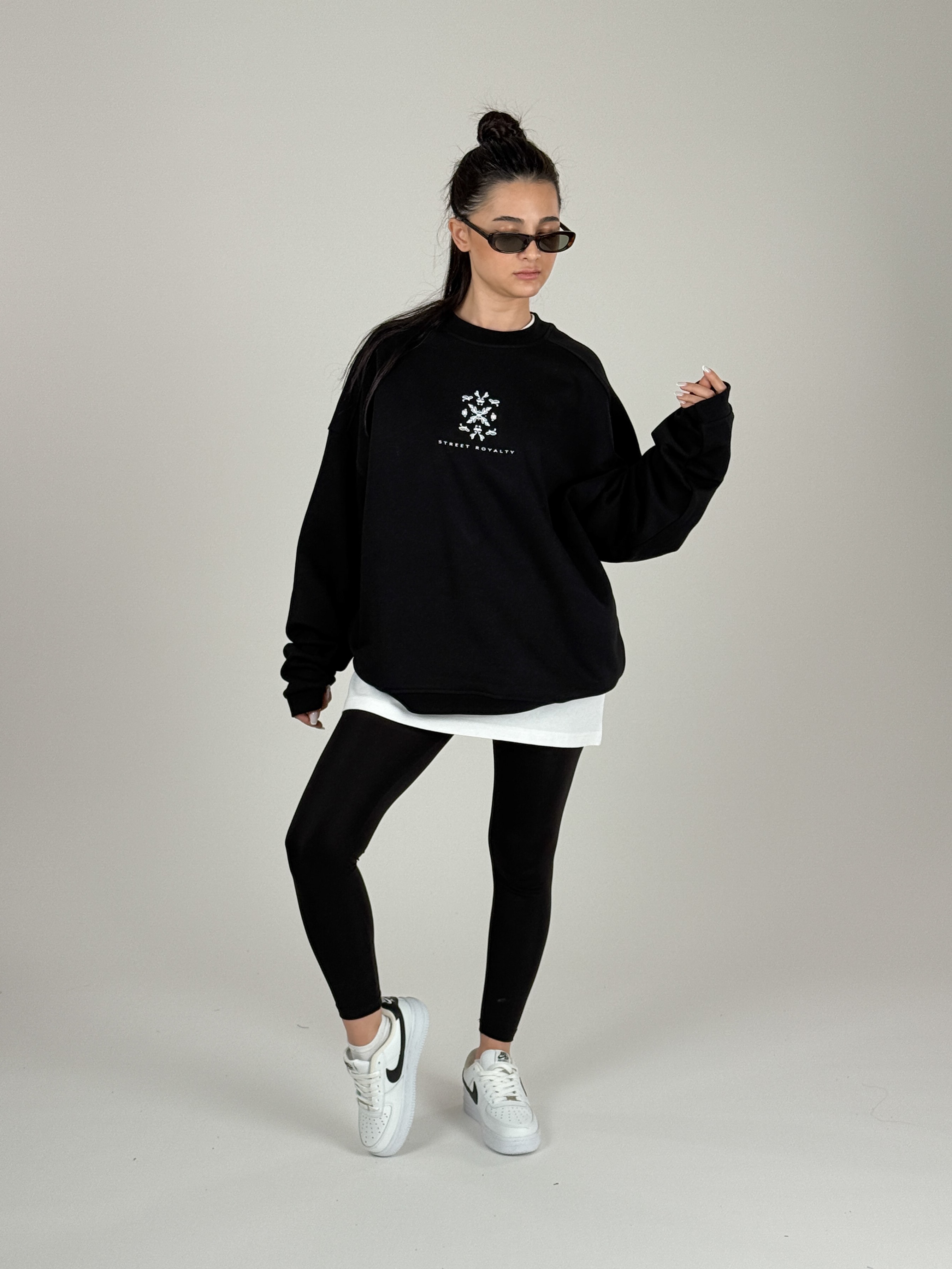 Etnik Desenli Siyah Kadın Sweatshirt