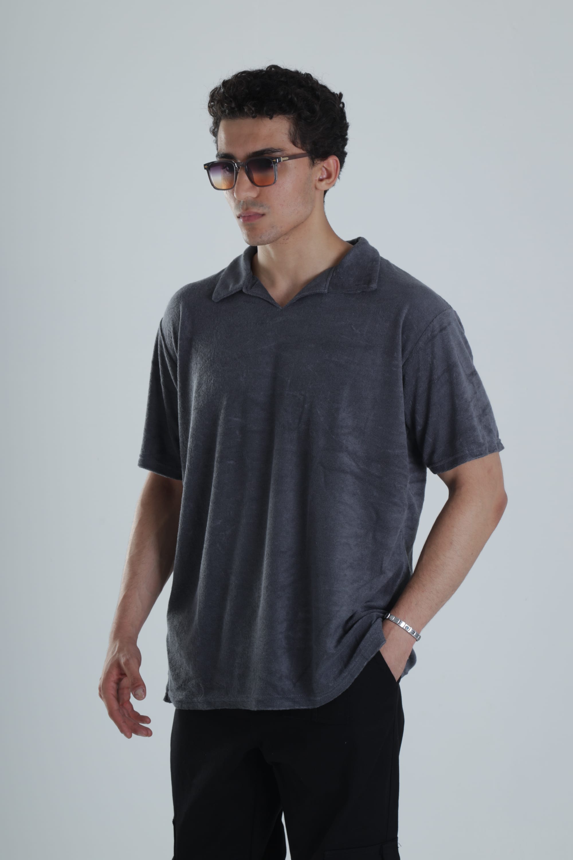 Erkek Antrasit T-Shirt Dokuma Kumaş