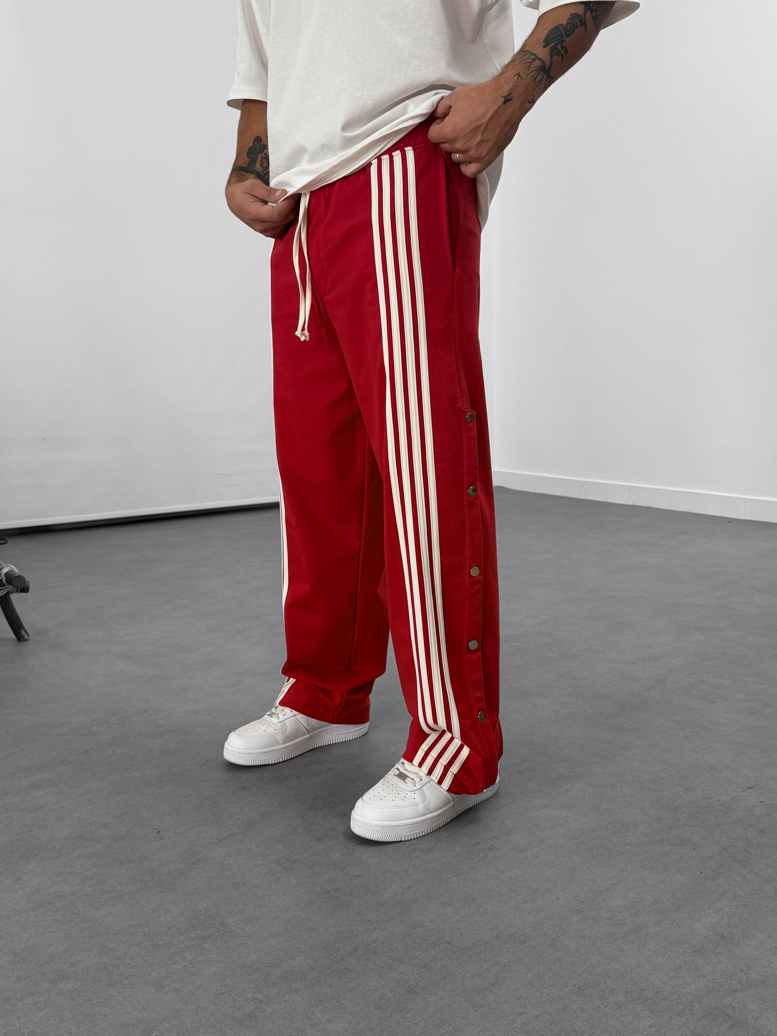 Şeritli Kırmızı Erkek Baggy Pantolon
