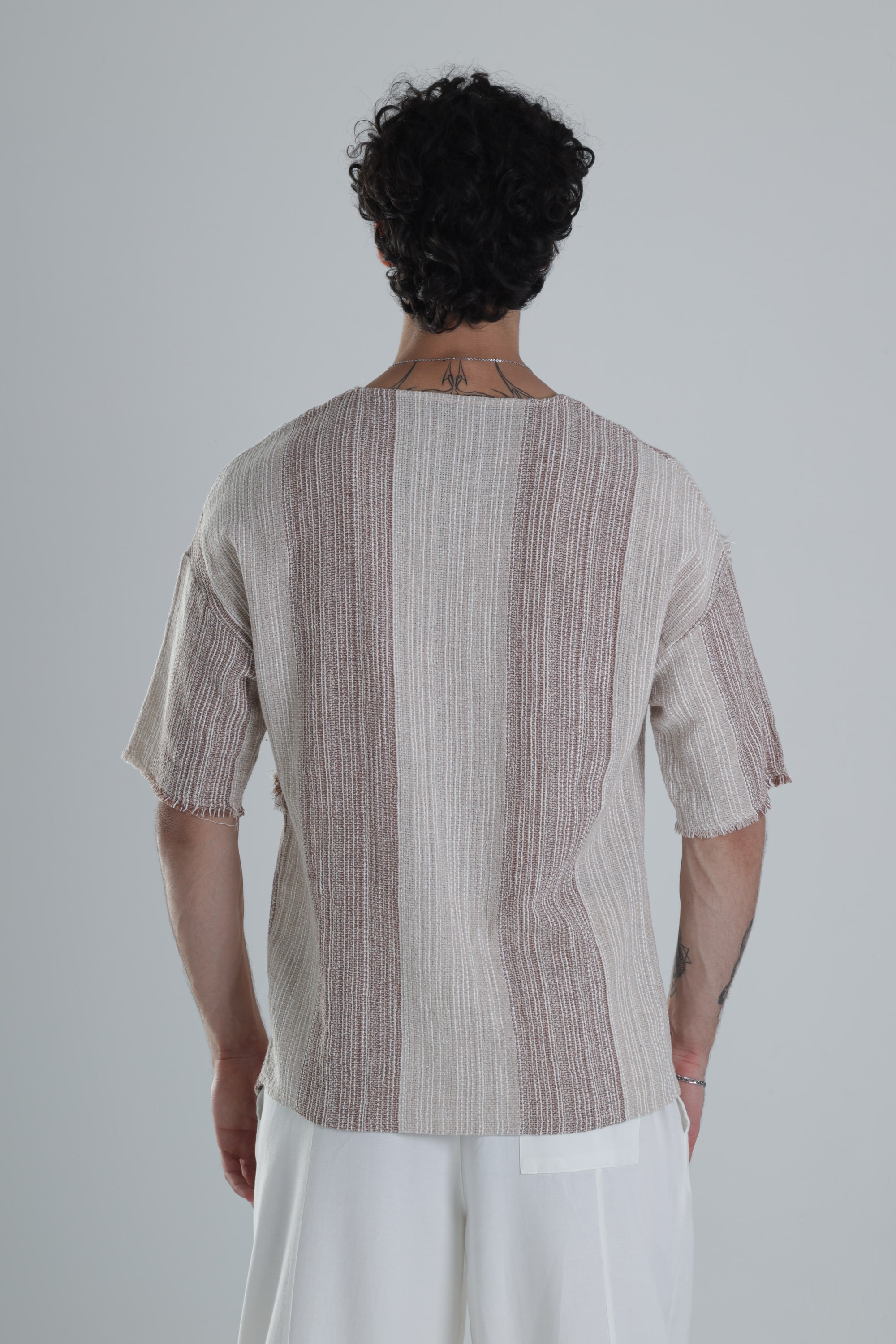 Asimetrik Tasarım Kahve T-Shirt