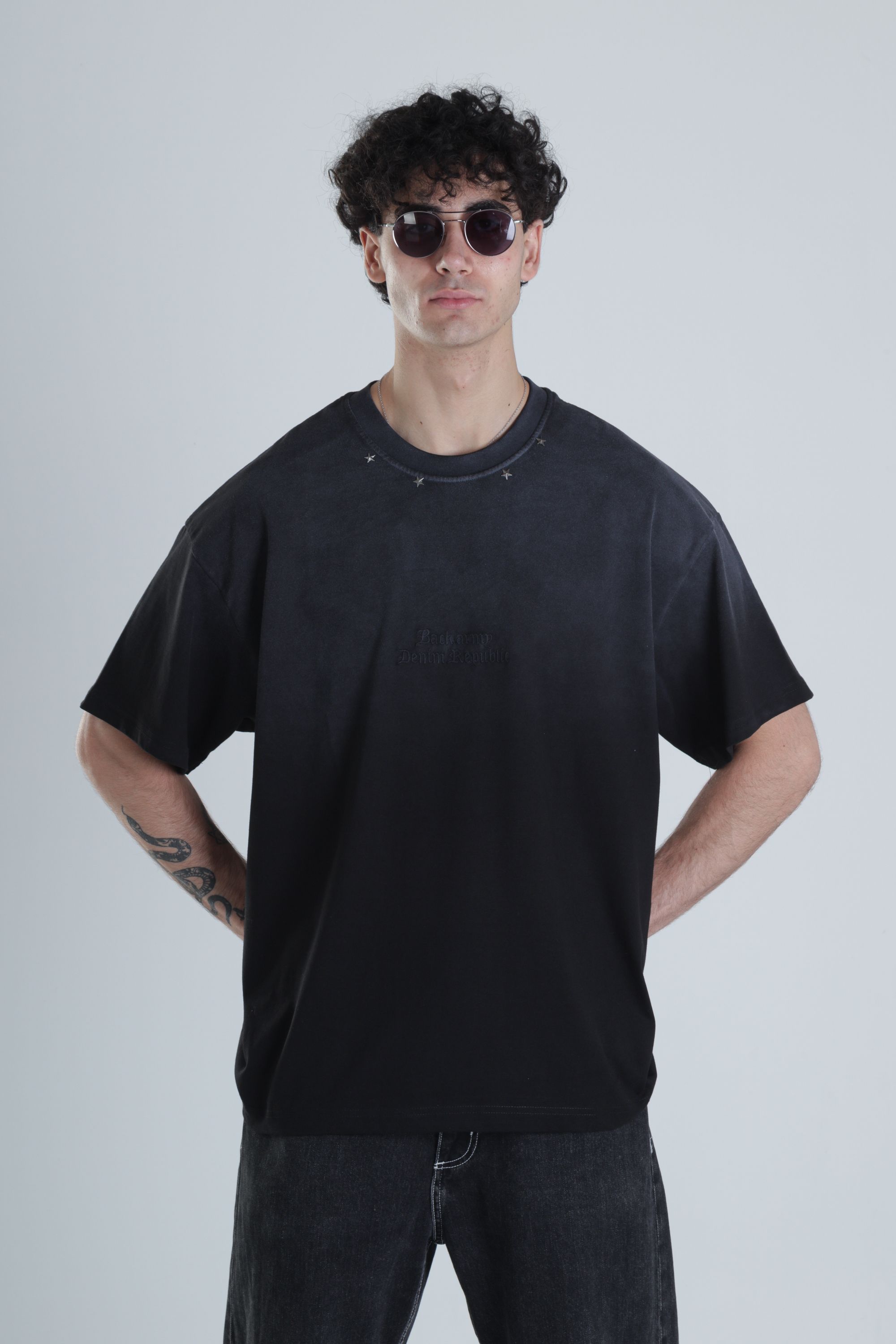 Antrasit Oversize Tasarım T-Shirt