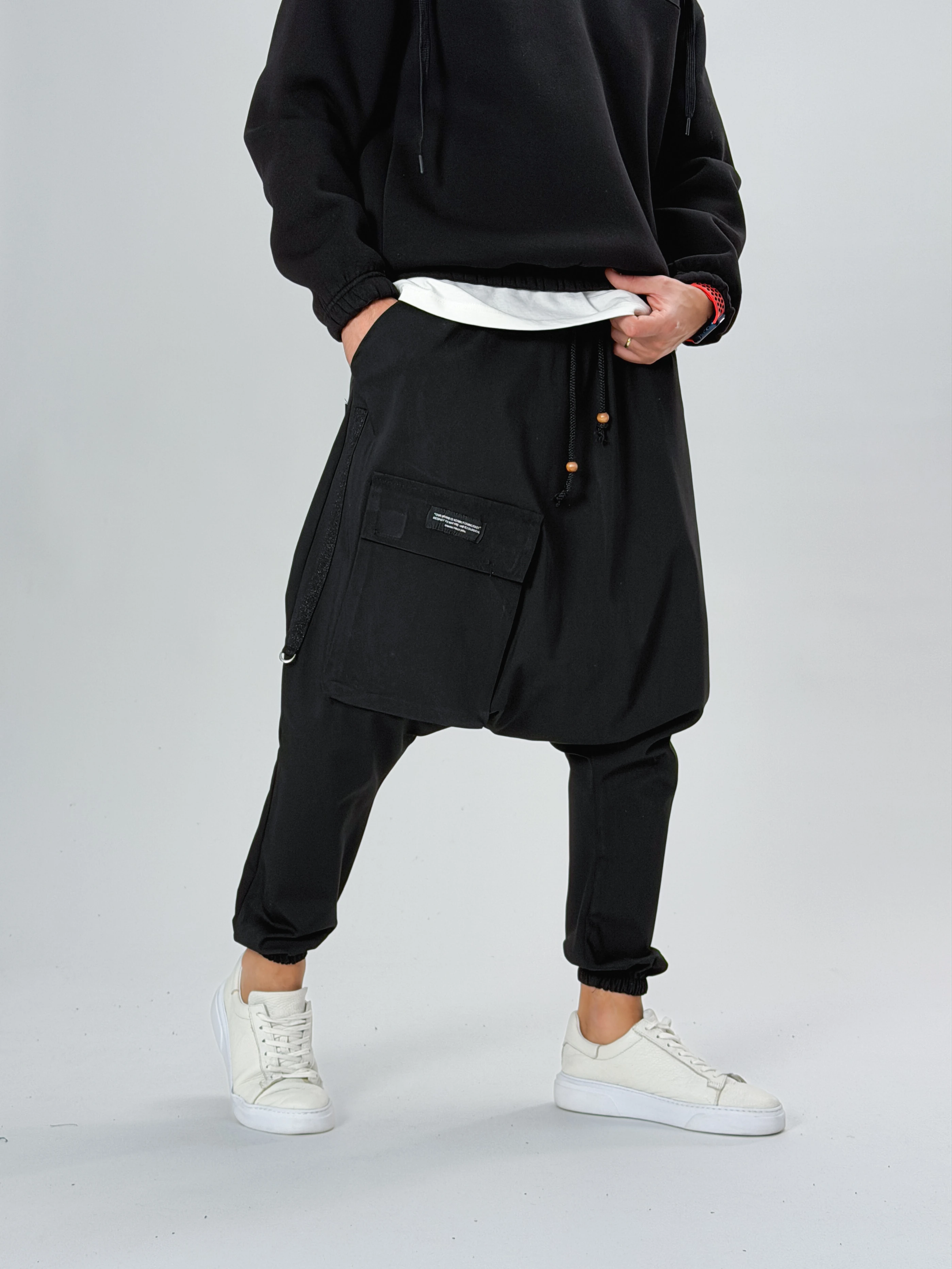 Tasarım Büyük Cepli Erkek Siyah Şalvar COC2557