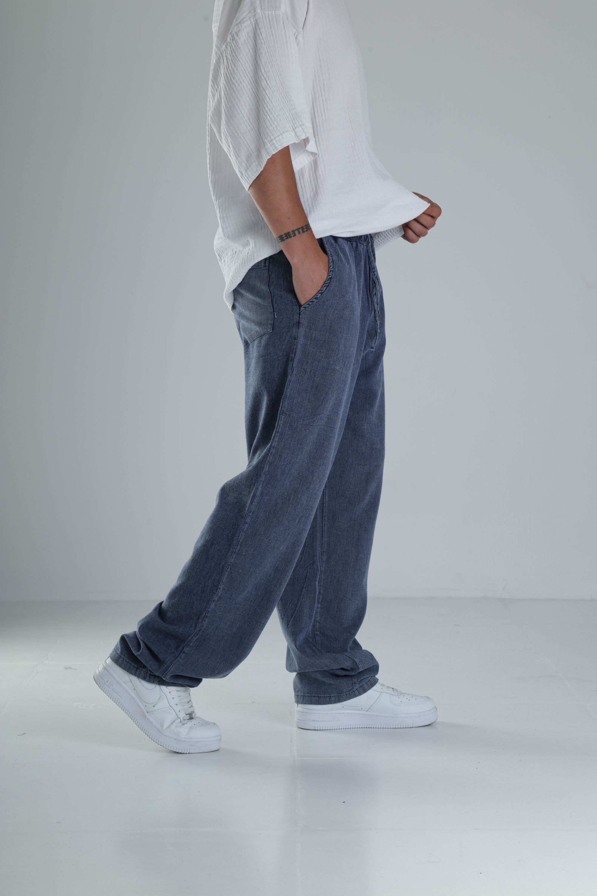 Yazlık Mavi Kot Kumaş Baggy Pantolon
