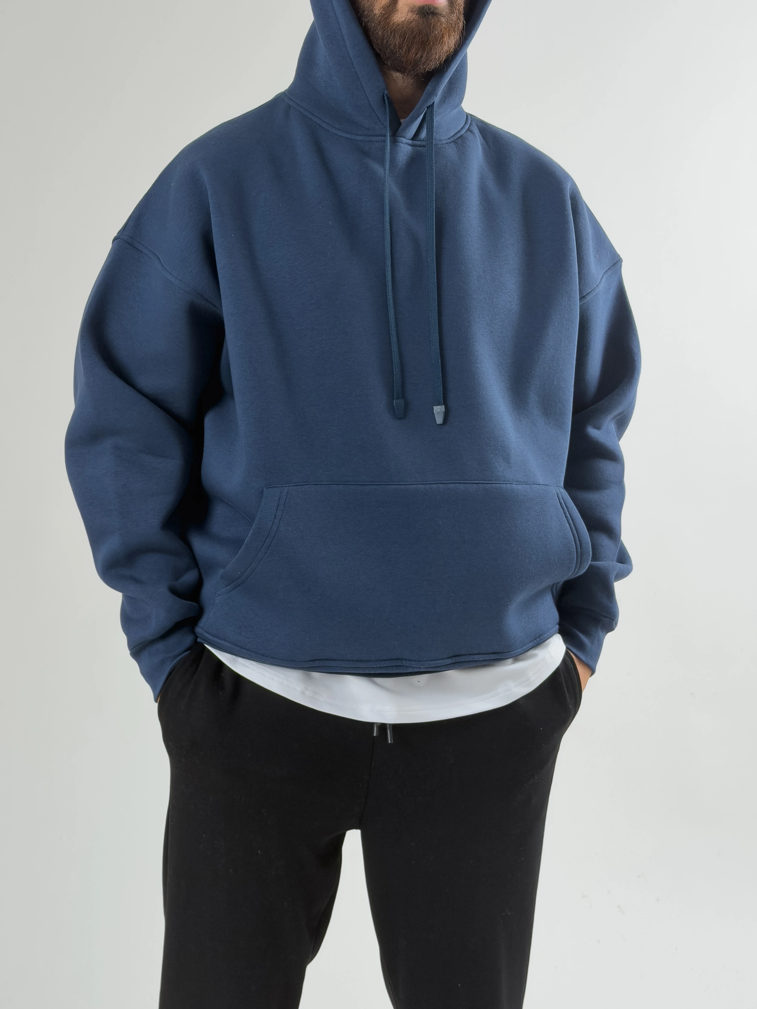 Erkek Şardonlu İndigo Hoodie COC2605