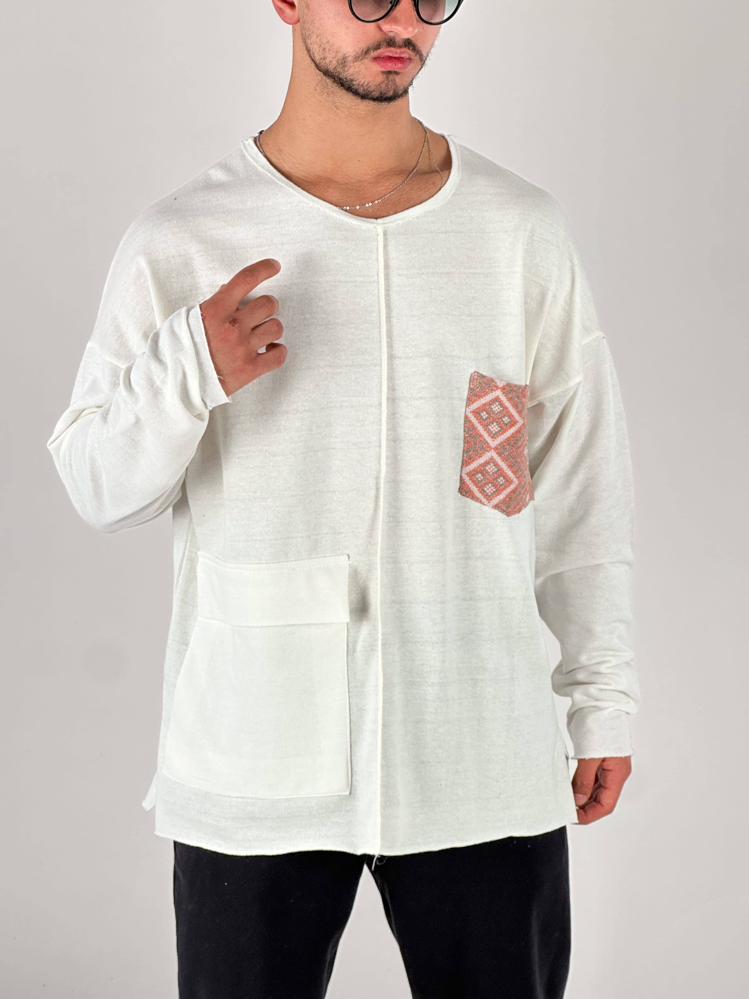 Turuncu Cep Detaylı Tasarım Sweatshirt