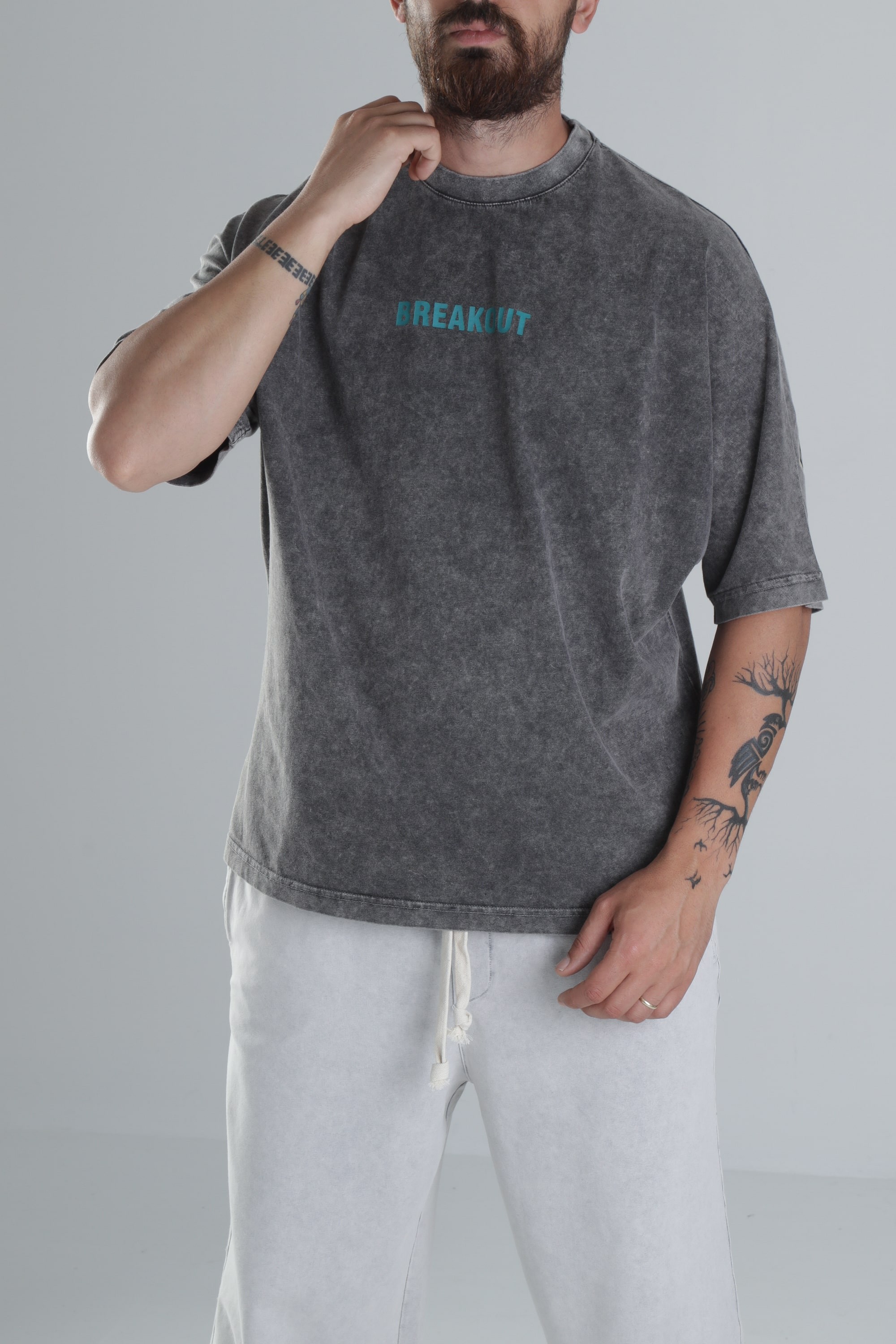 Breakout Yıkamalı Antrasit Oversize Tasarım T-Shirt