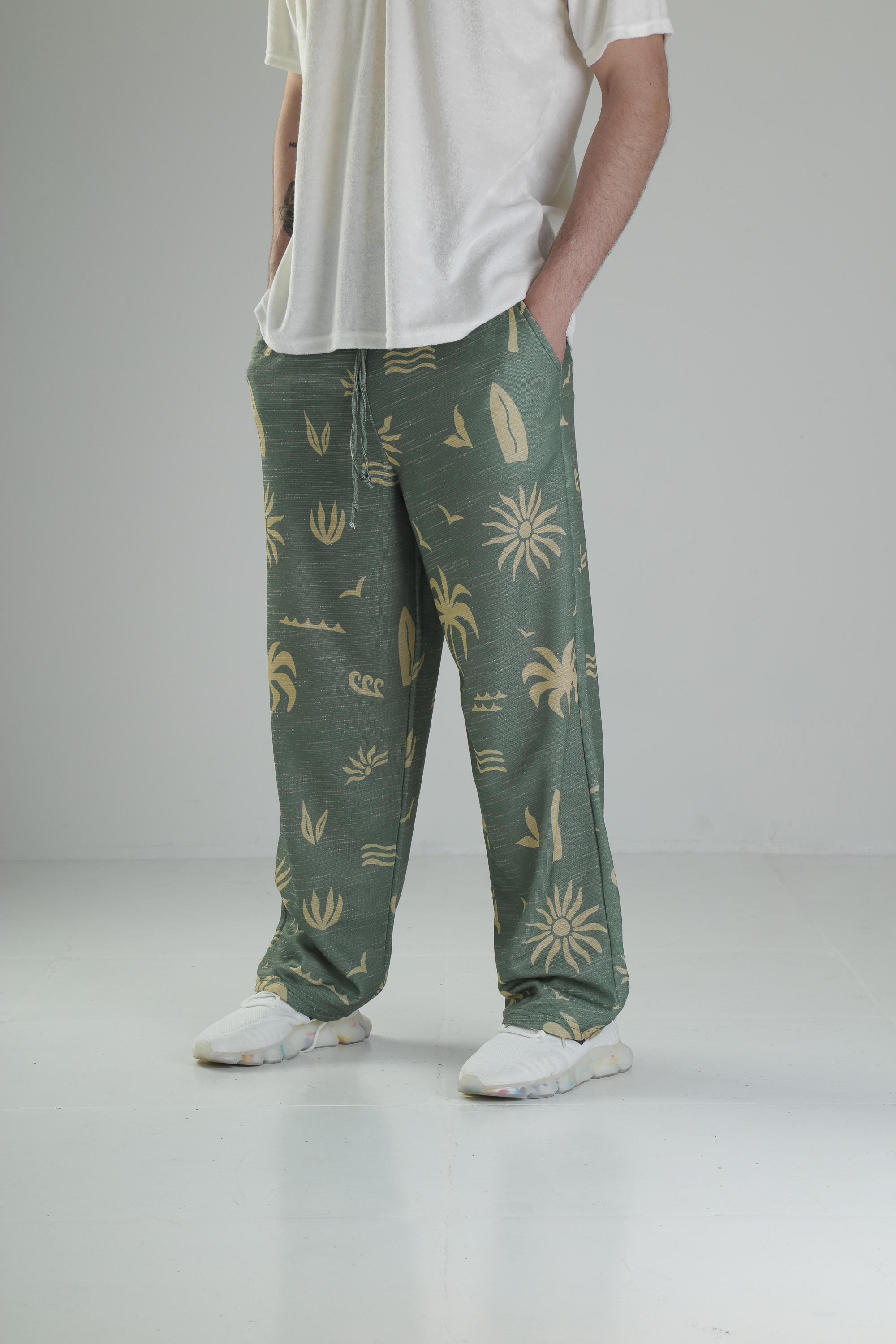 Ağaç Desenli Yeşil Baggy Pantolon
