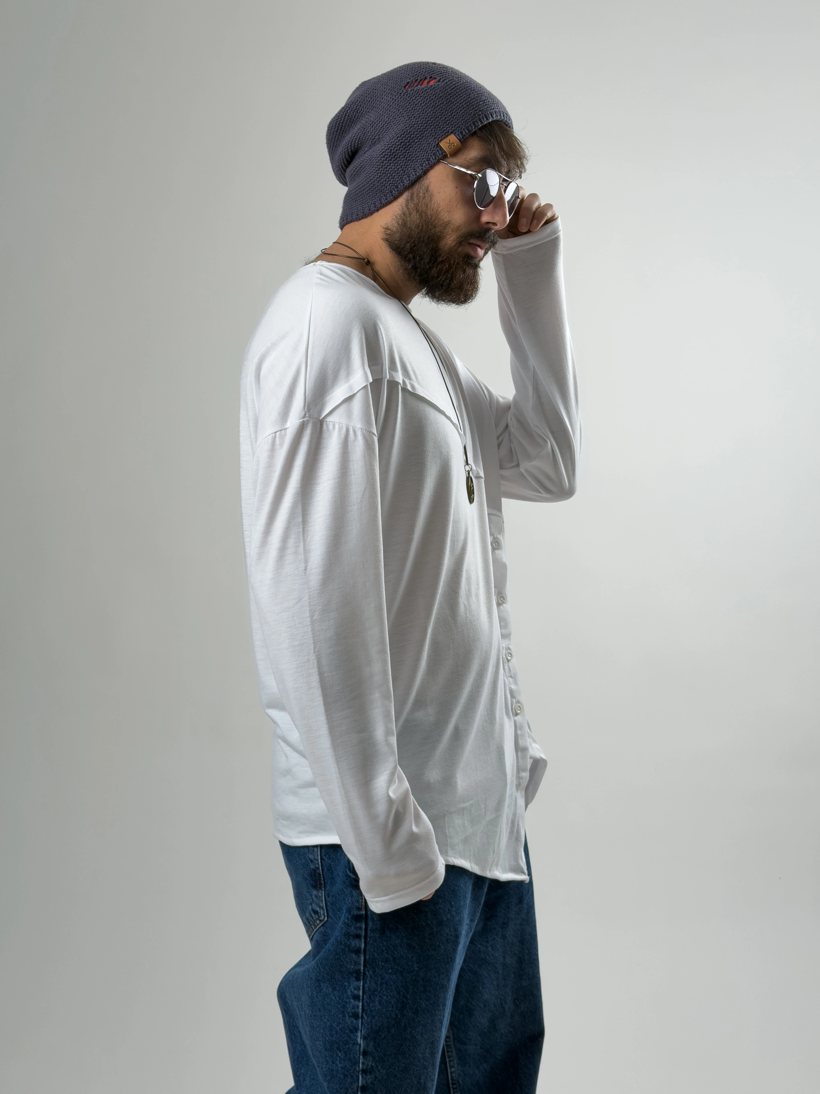 Tasarım Düğme Detaylı Beyaz Erkek Sweat COC2633