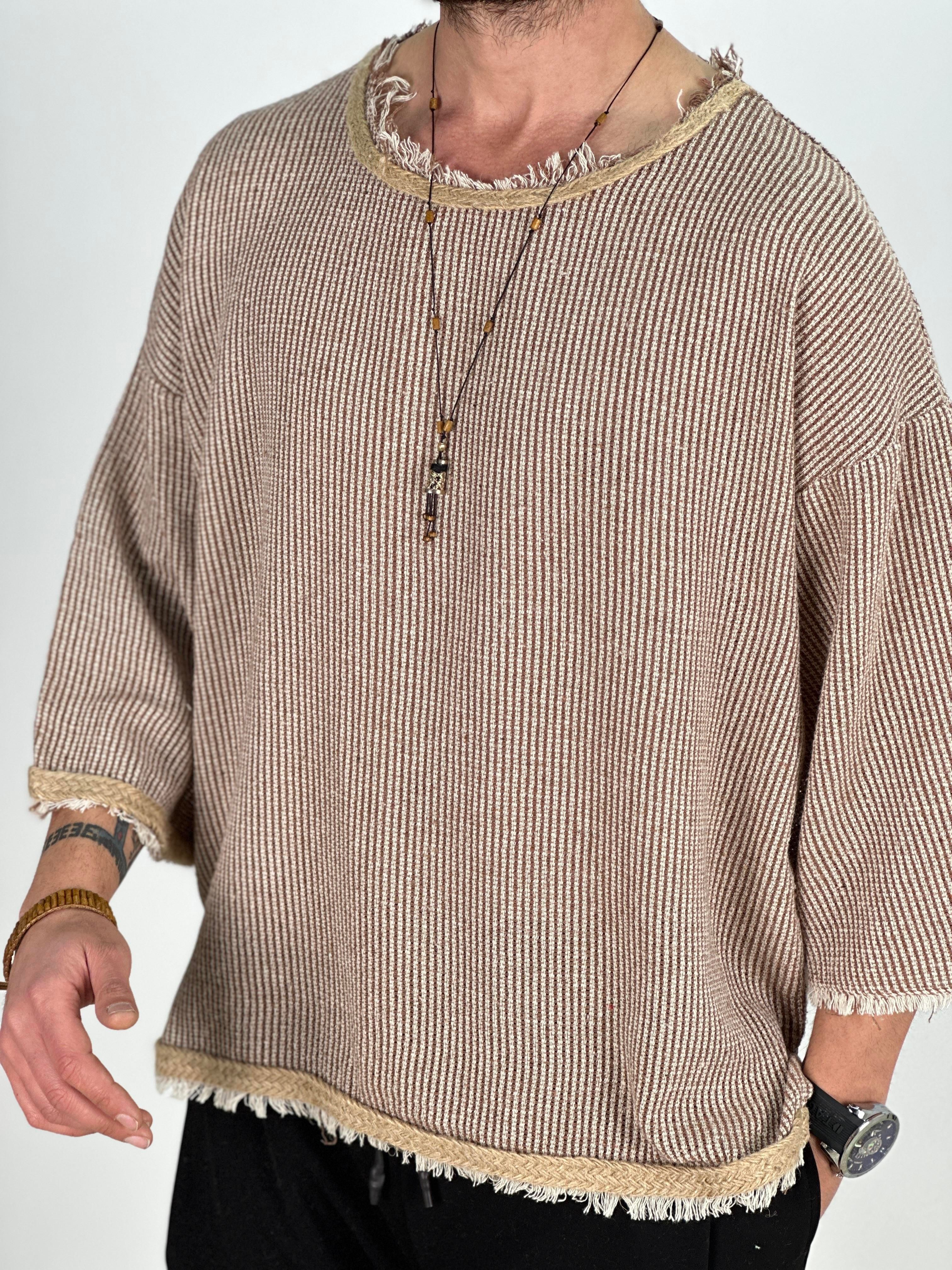 Fakir Kol Rattan Detaylı Bohem Kahve T-Shirt