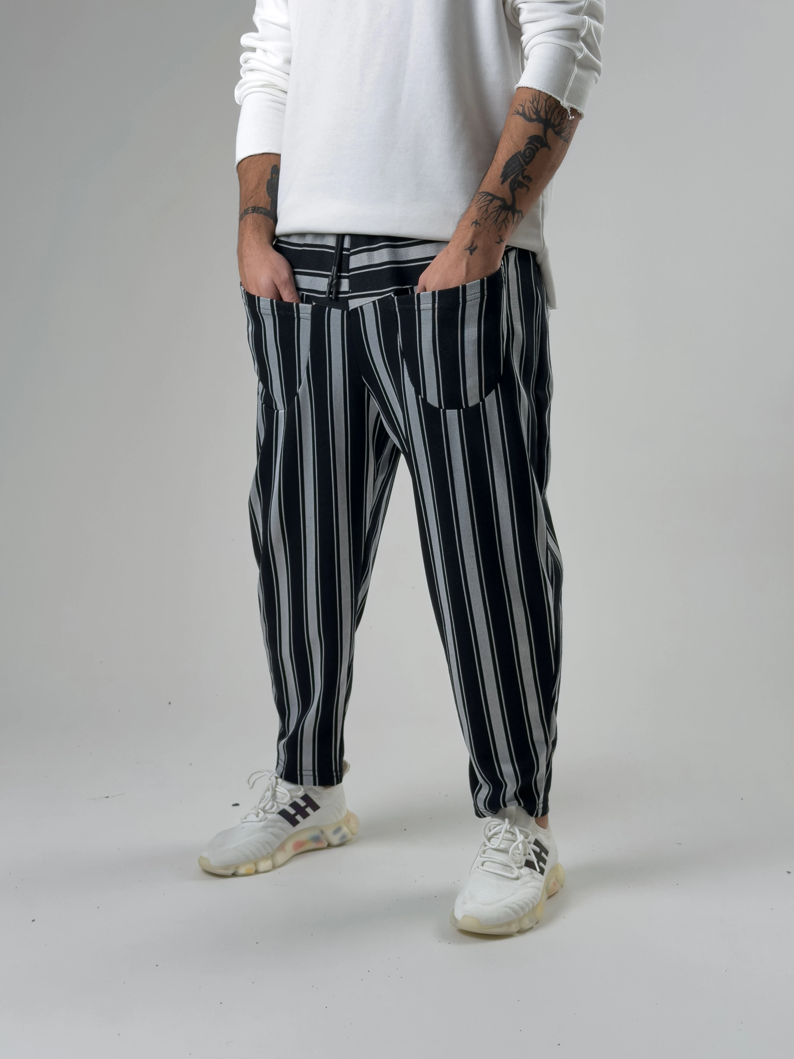 Ön Cep Detaylı Siyah Beyaz Erkek Baget Pantolon COC2600