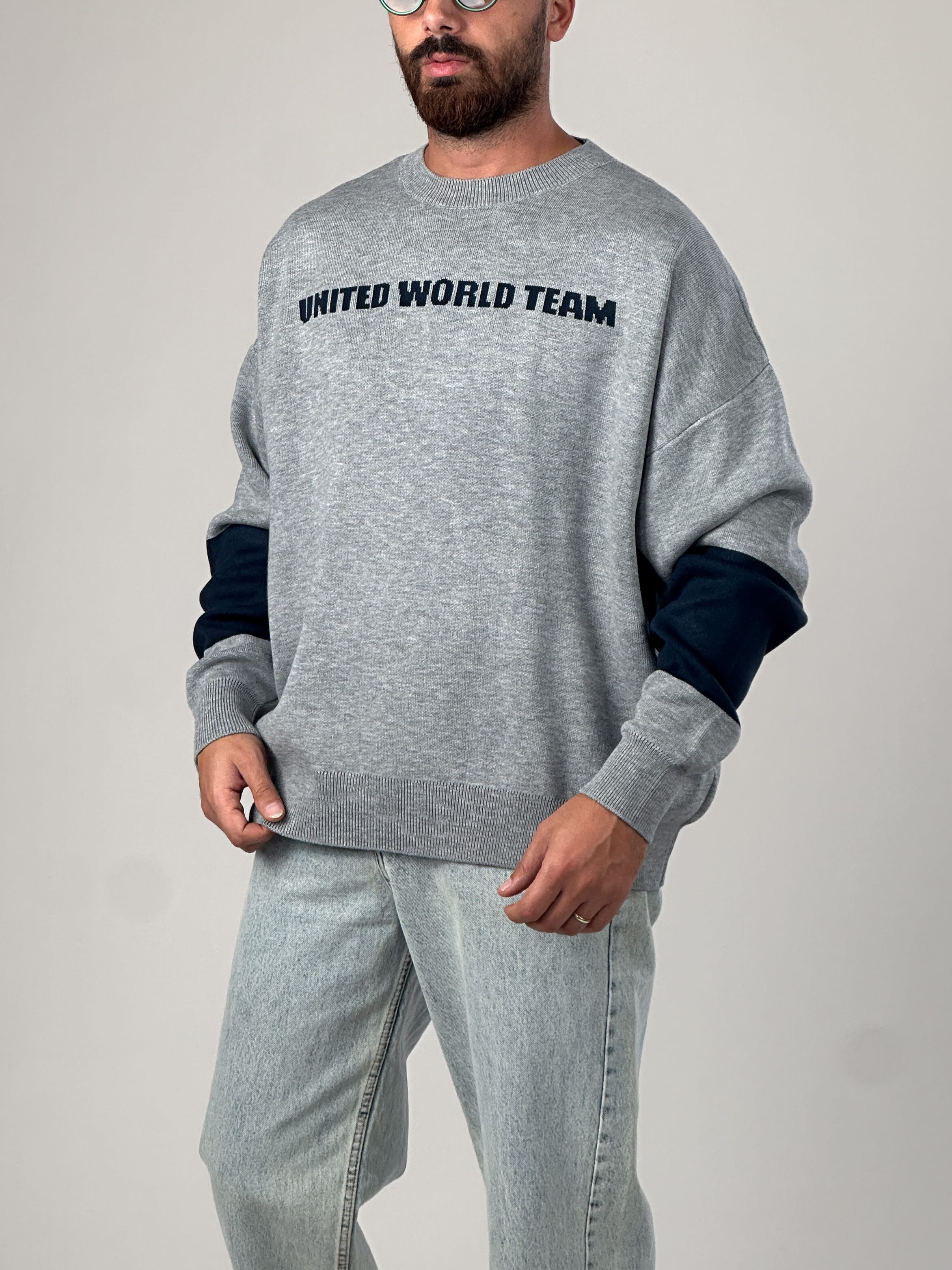Oversize Gri New York Erkek Triko Sweat