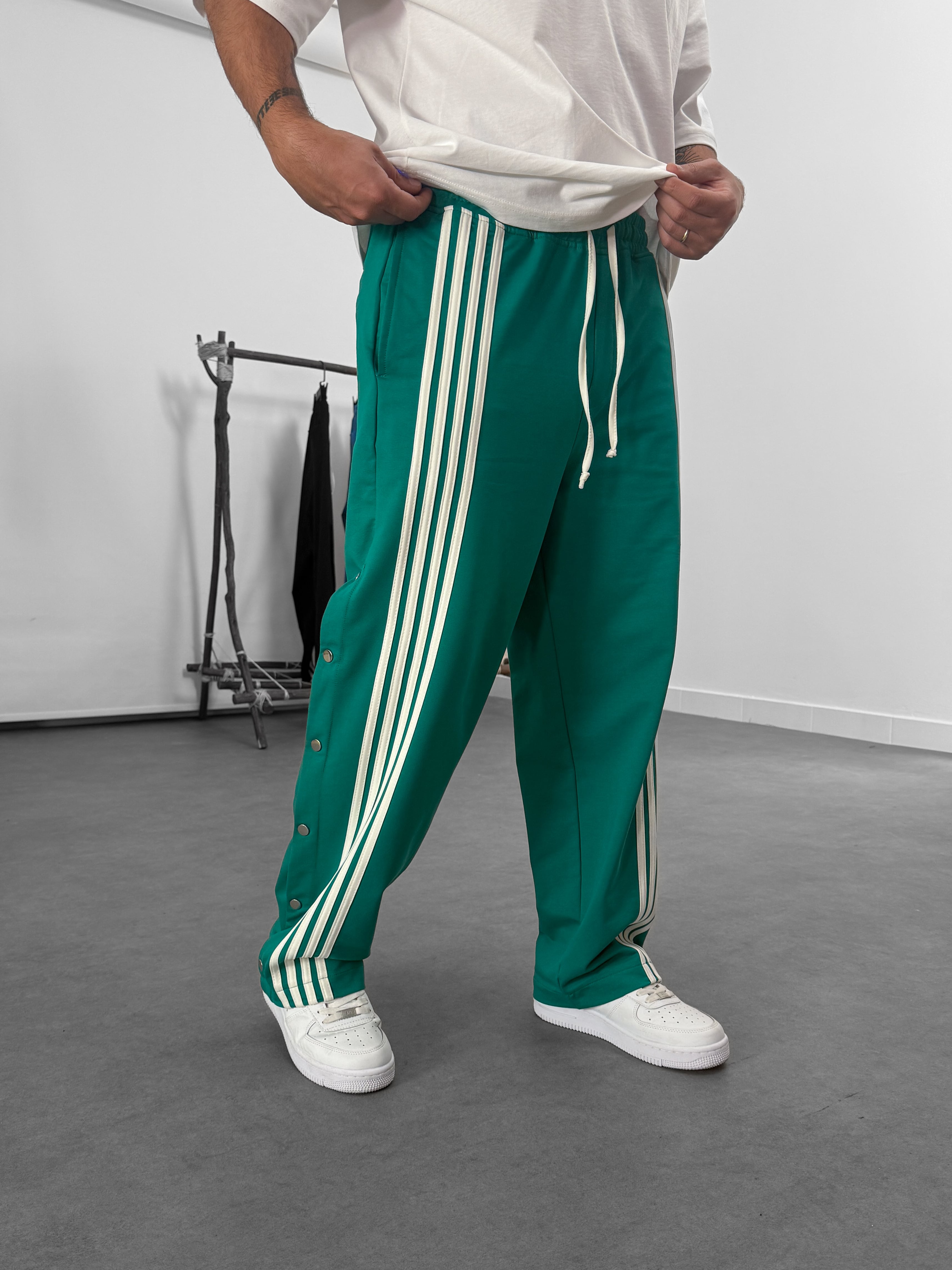 Şeritli Yeşil Erkek Baggy Pantolon