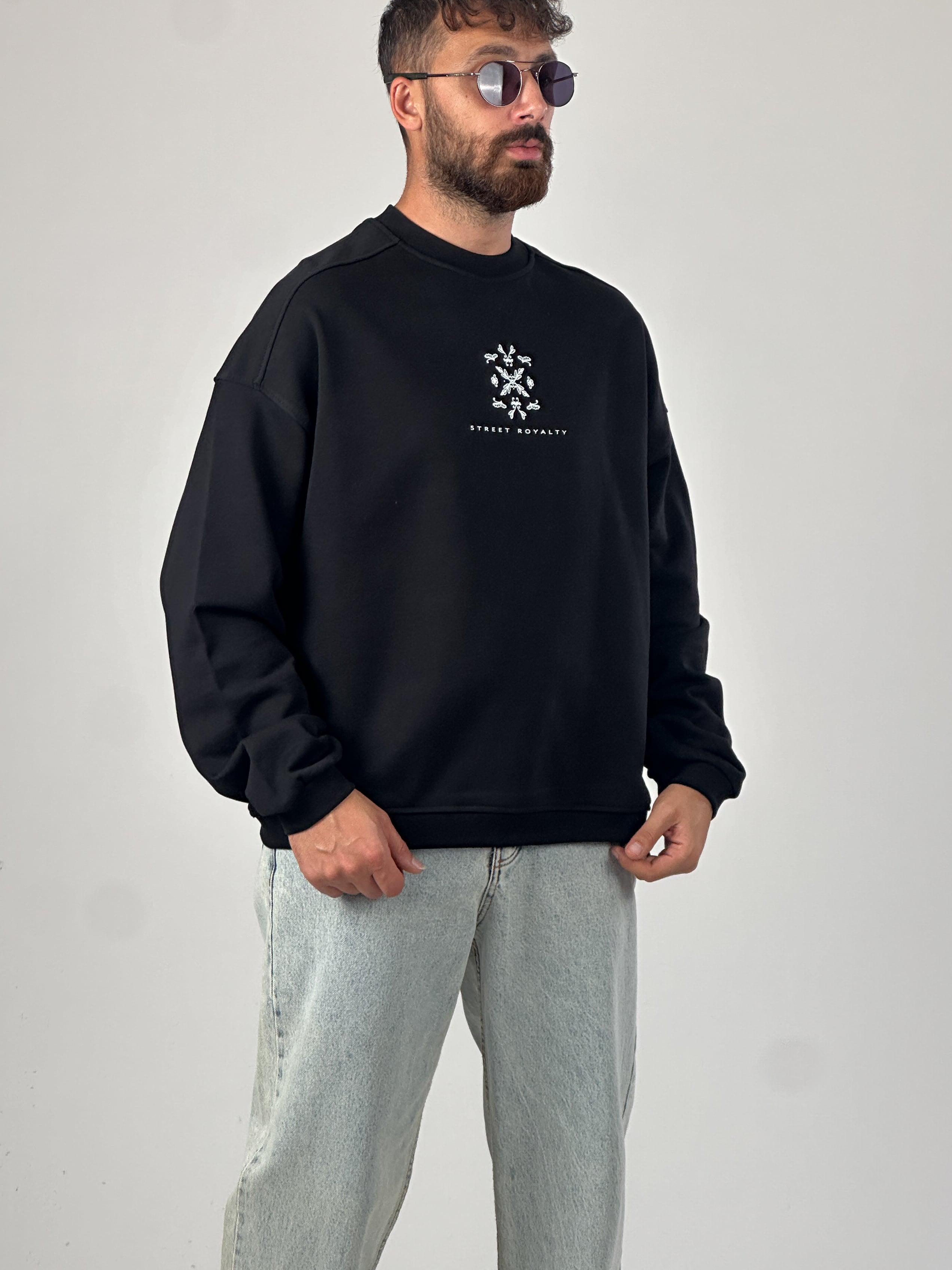 Erkek Siyah Tasarım Etnik Sweatshirt
