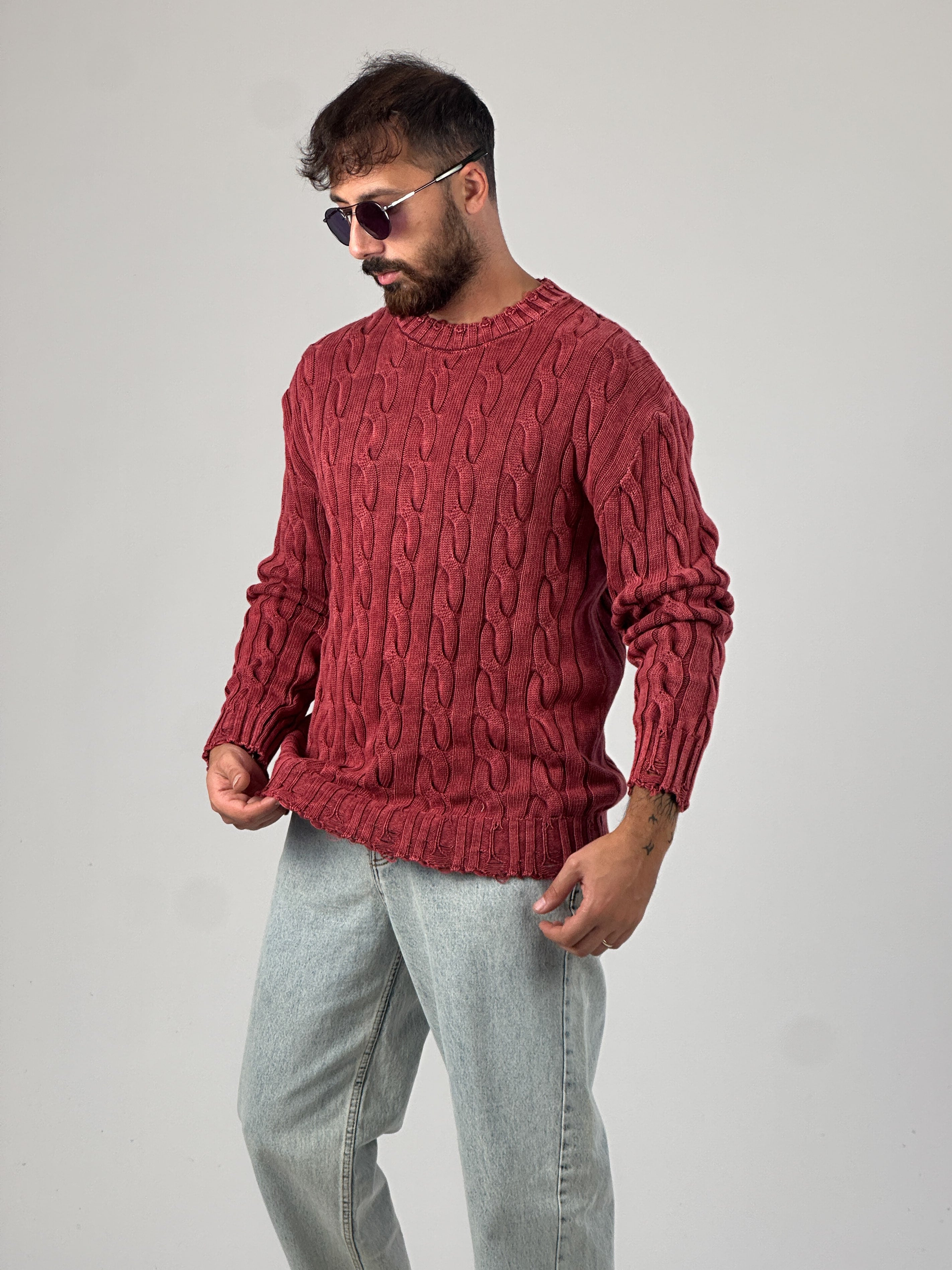 Bordo Triko Erkek Sweatshirt