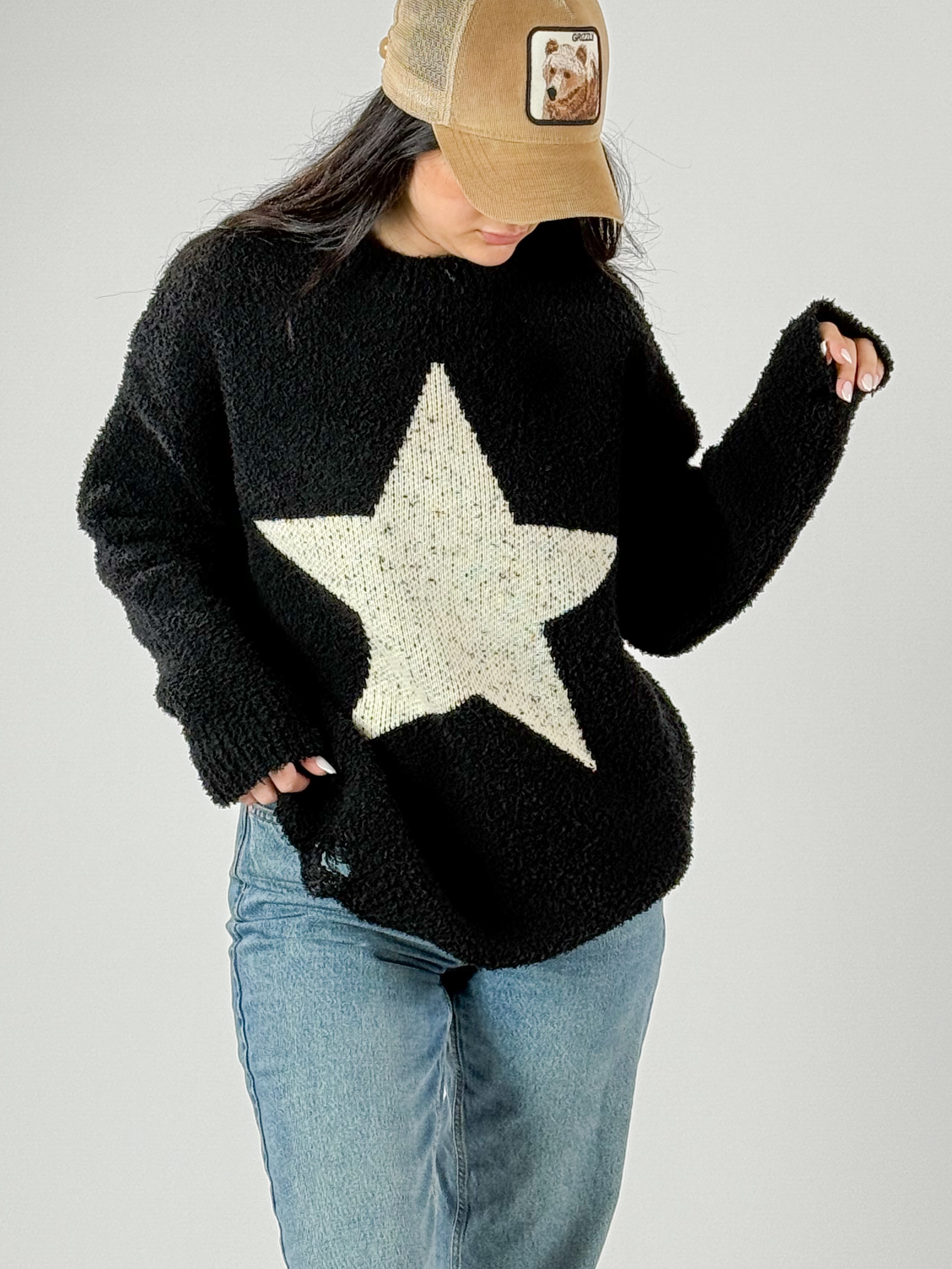 Yıldız Desenli Kadın Peluş Sweatshirt