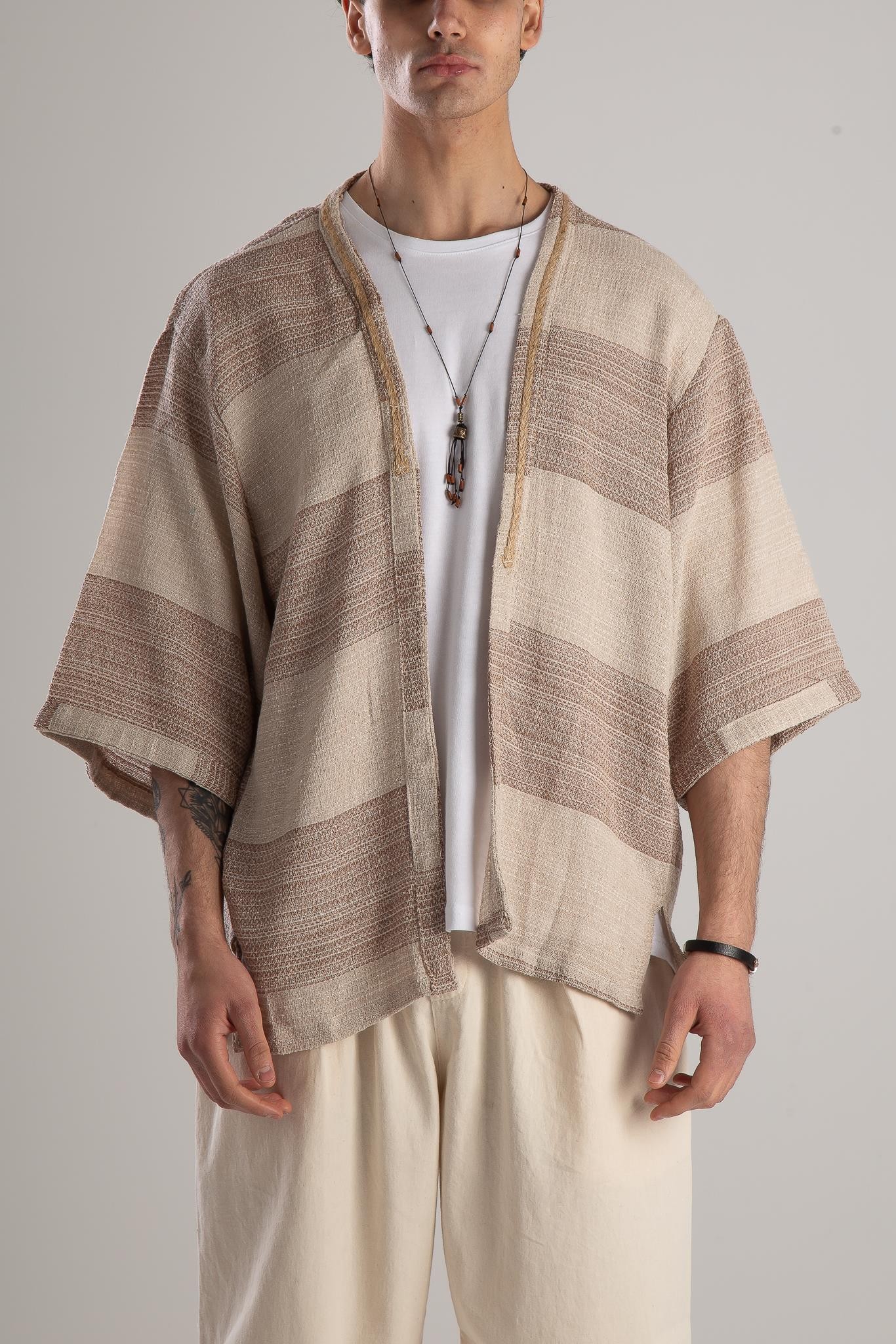 Hasır Detaylı Bohem Kahve Kimono