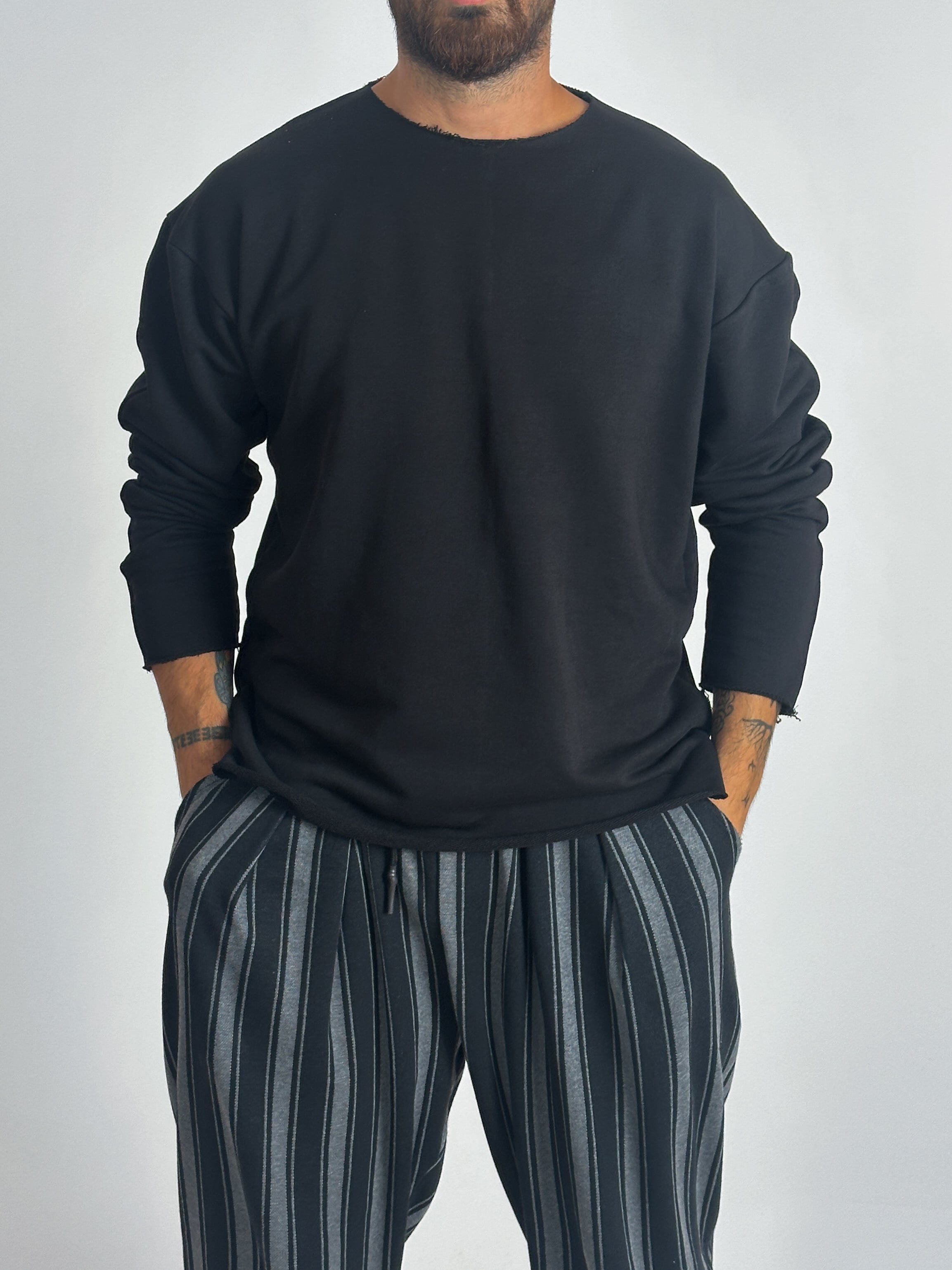 Erkek Basic Siyah Sweatshirt