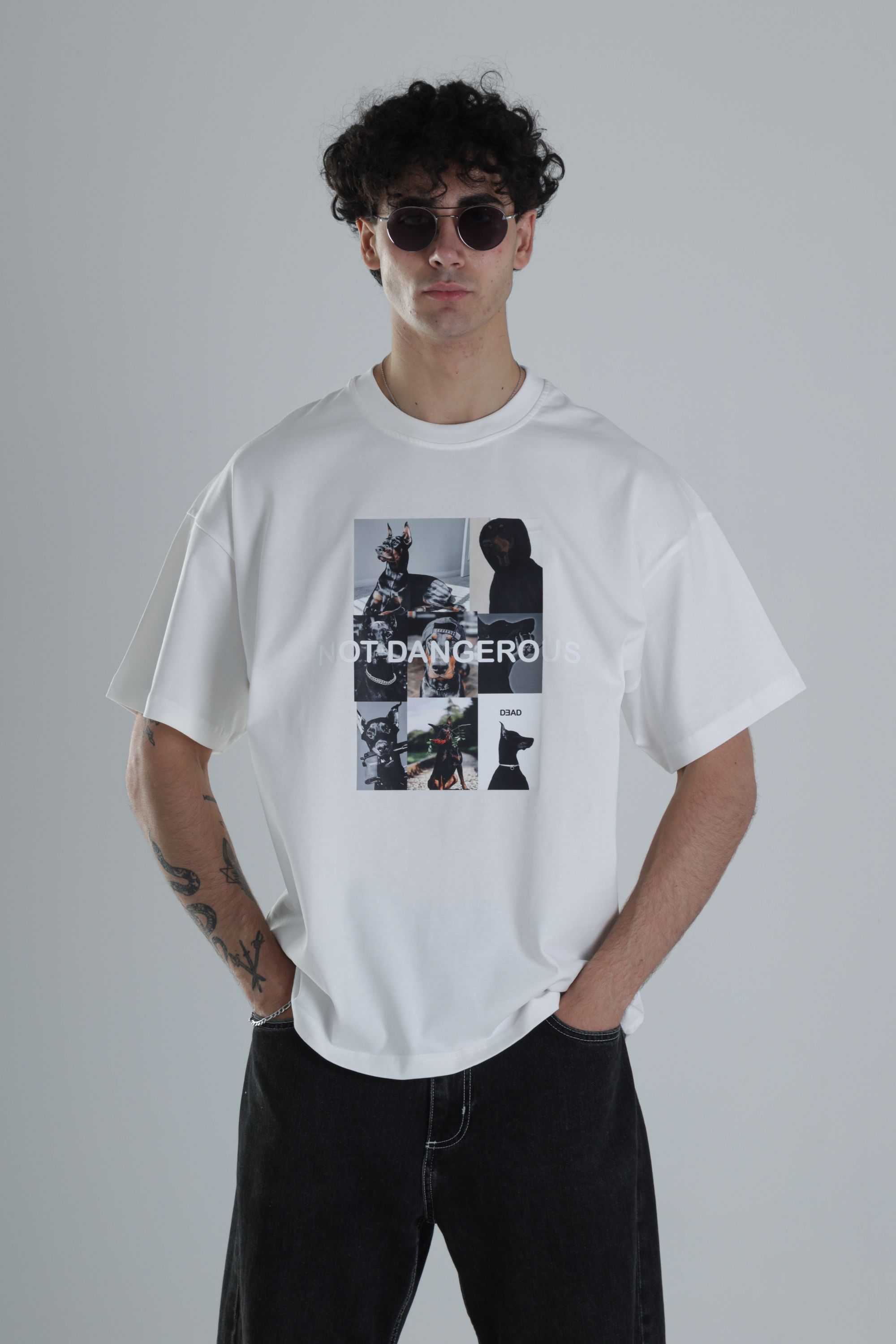 Not Dangerous Beyaz Oversize Tasarım T-Shirt