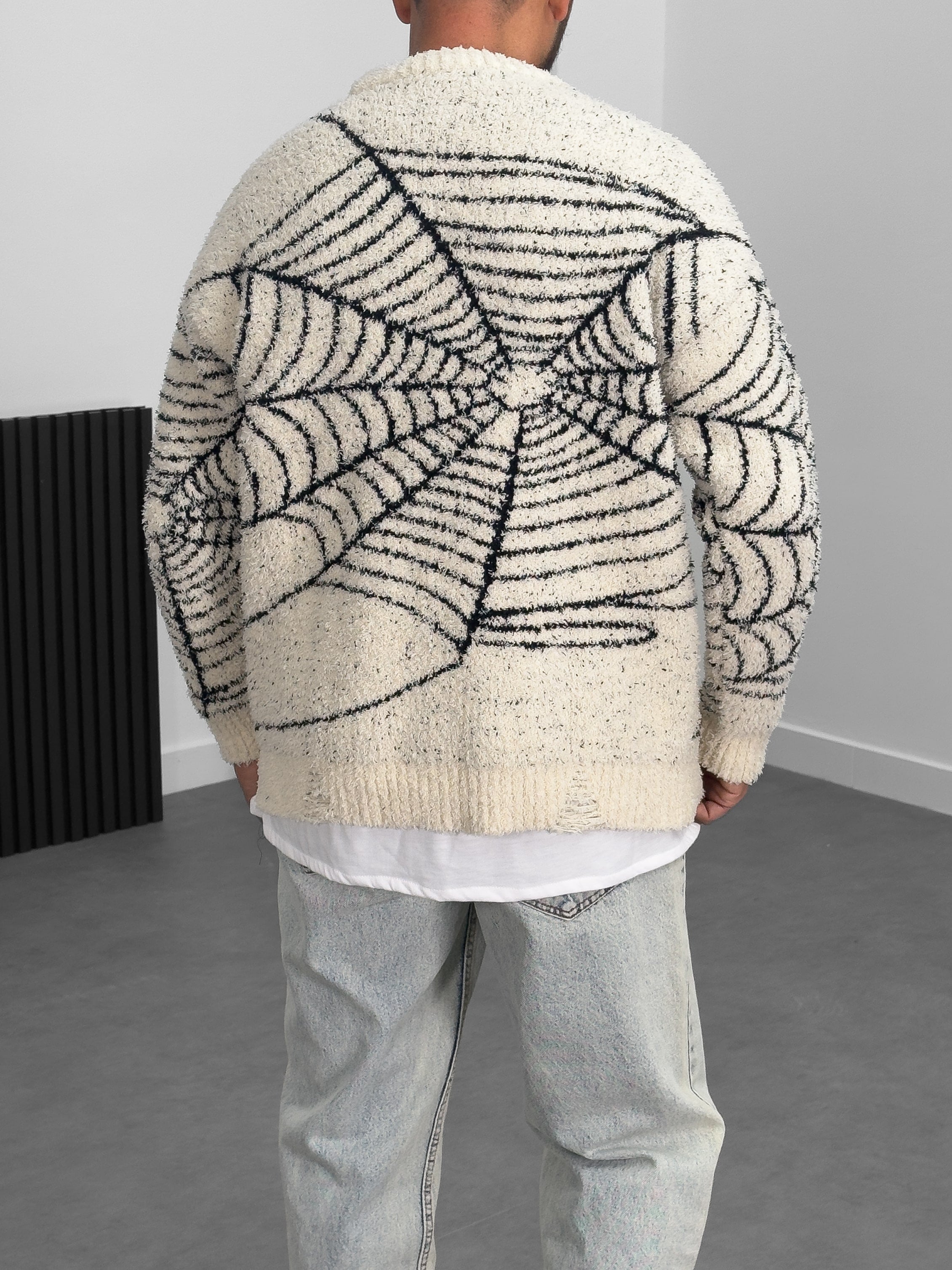 Örümcek Ağı Detaylı Erkek Peluş Sweatshirt