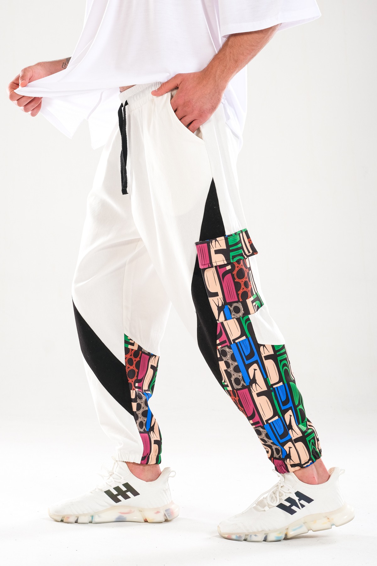 Neon Desenli Gabardin Jogger Pantolon