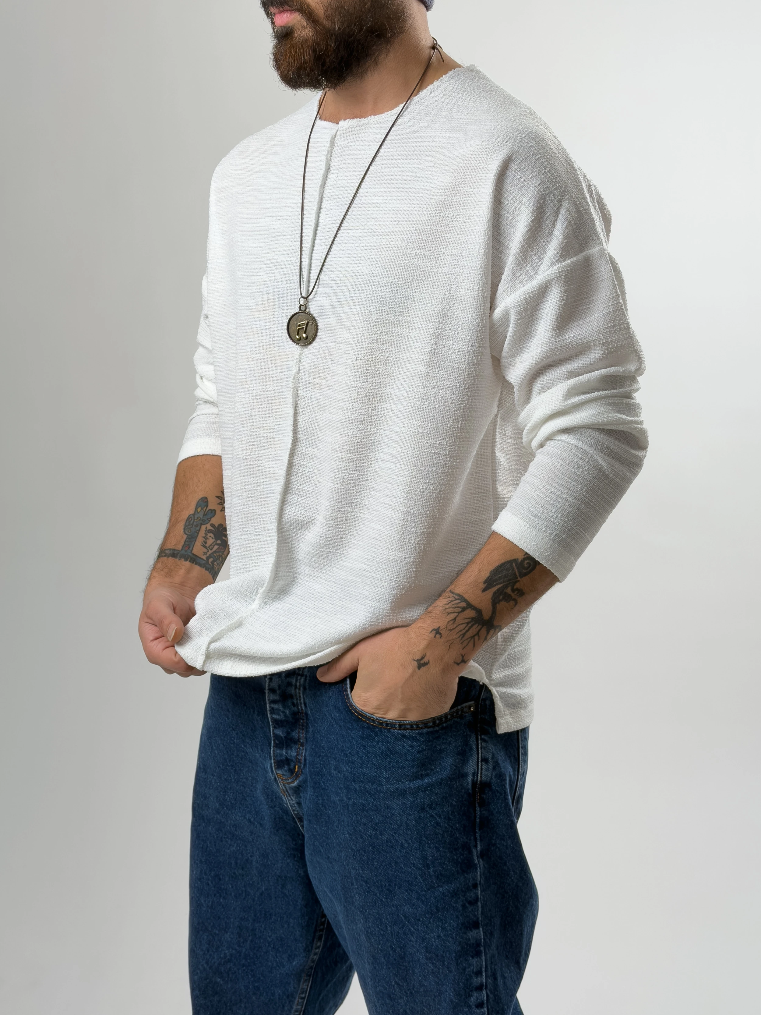 Tasarım Çima Detaylı Erkek Ekru Sweat COC2631