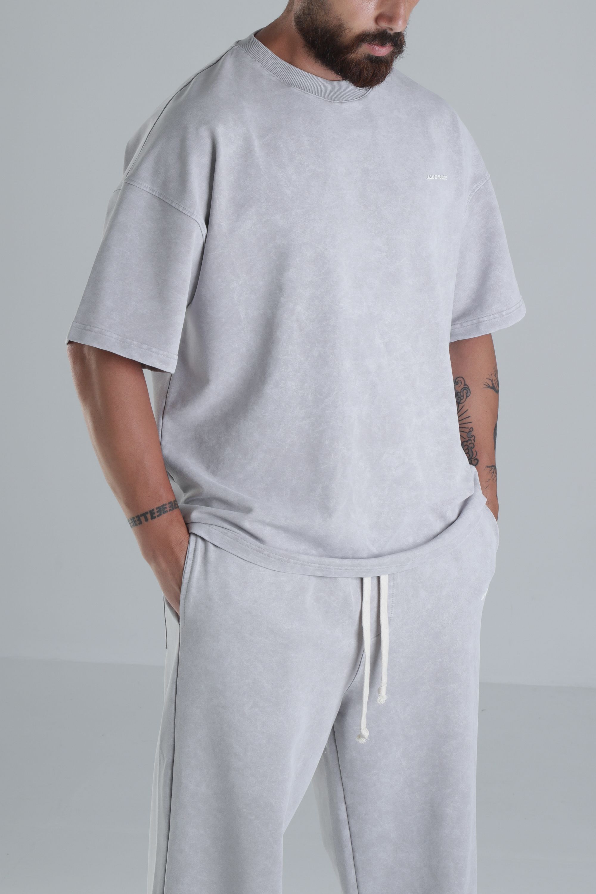 Yıkamalı Gri Oversize Takım