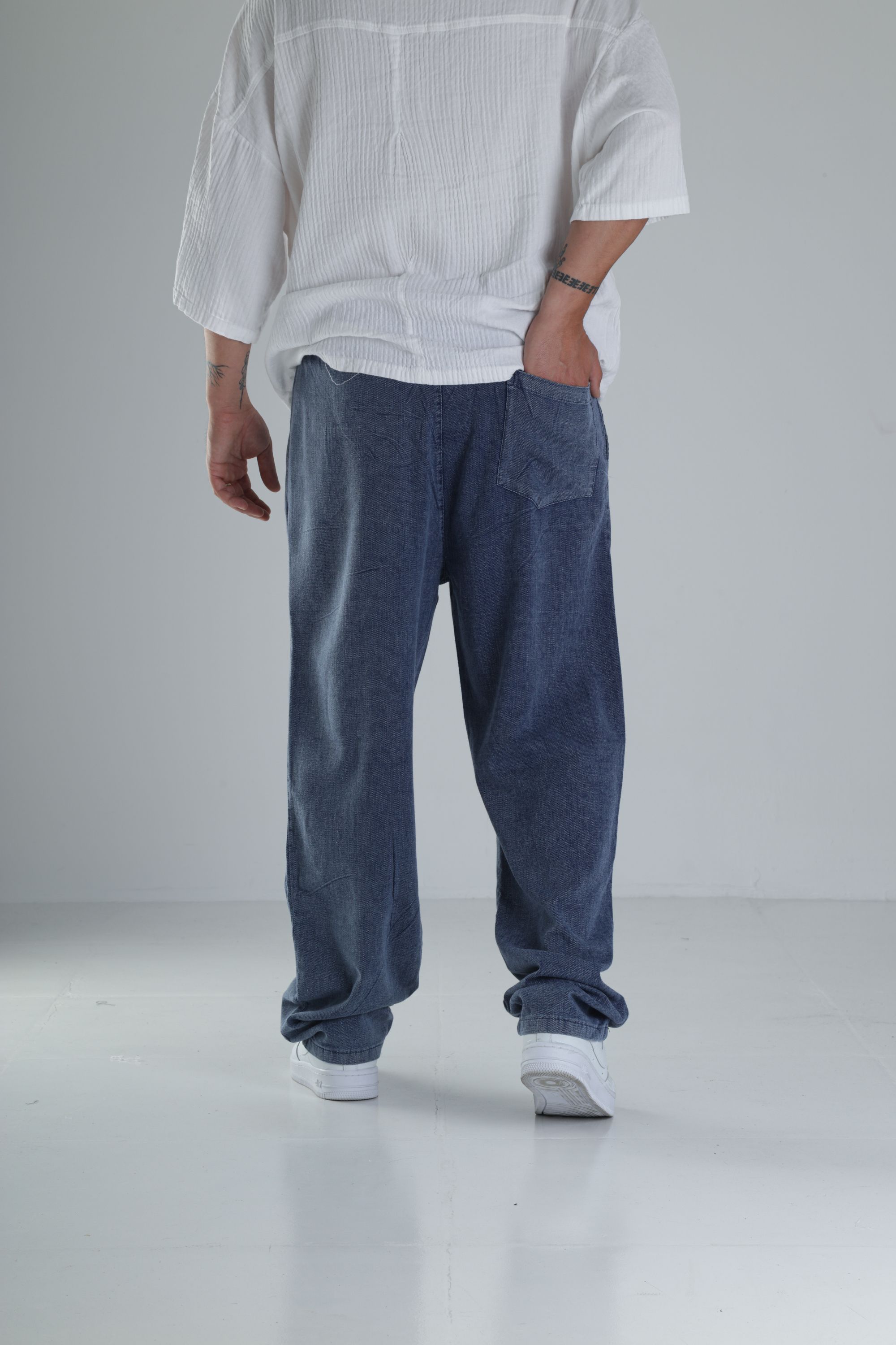 Yazlık Mavi Kot Kumaş Baggy Pantolon
