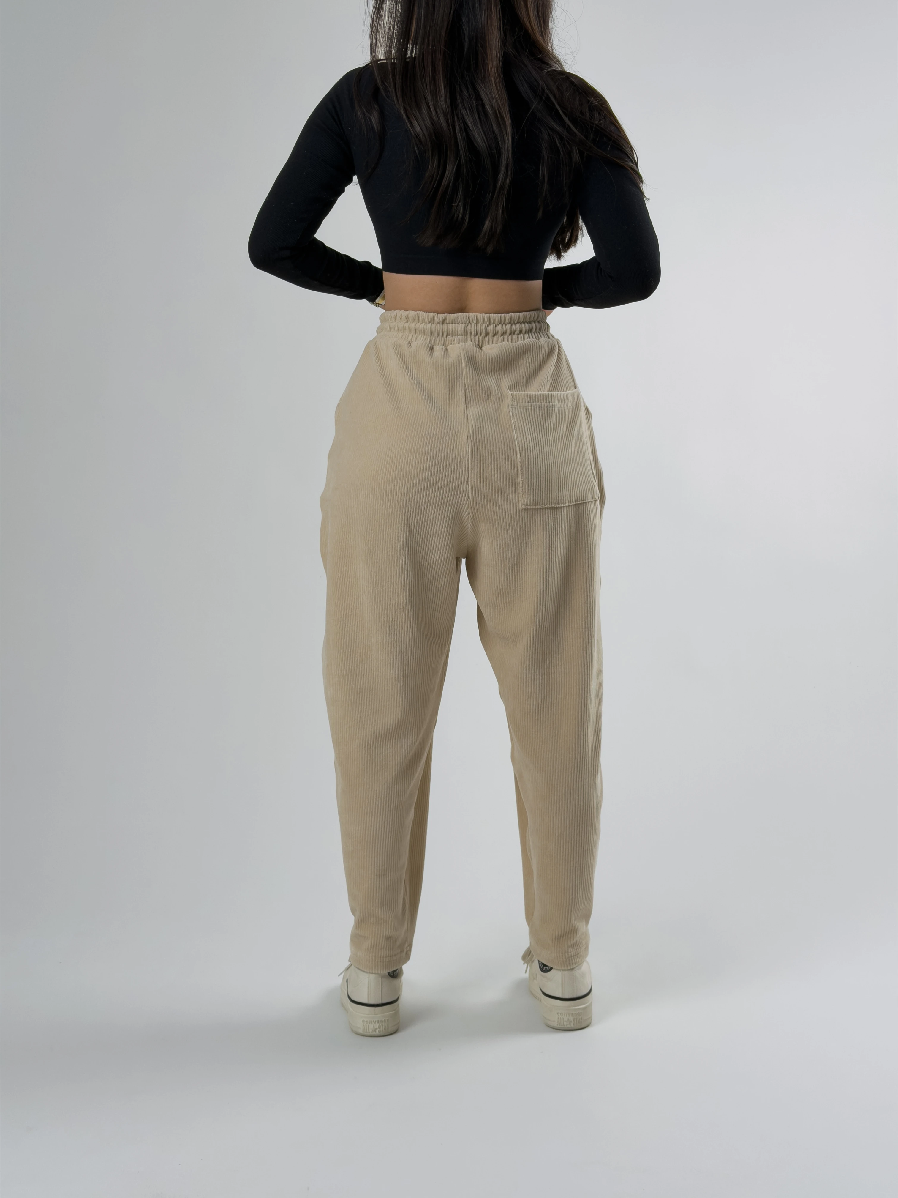 Bej Pileli Kadın Jogger Pantolon COC2561