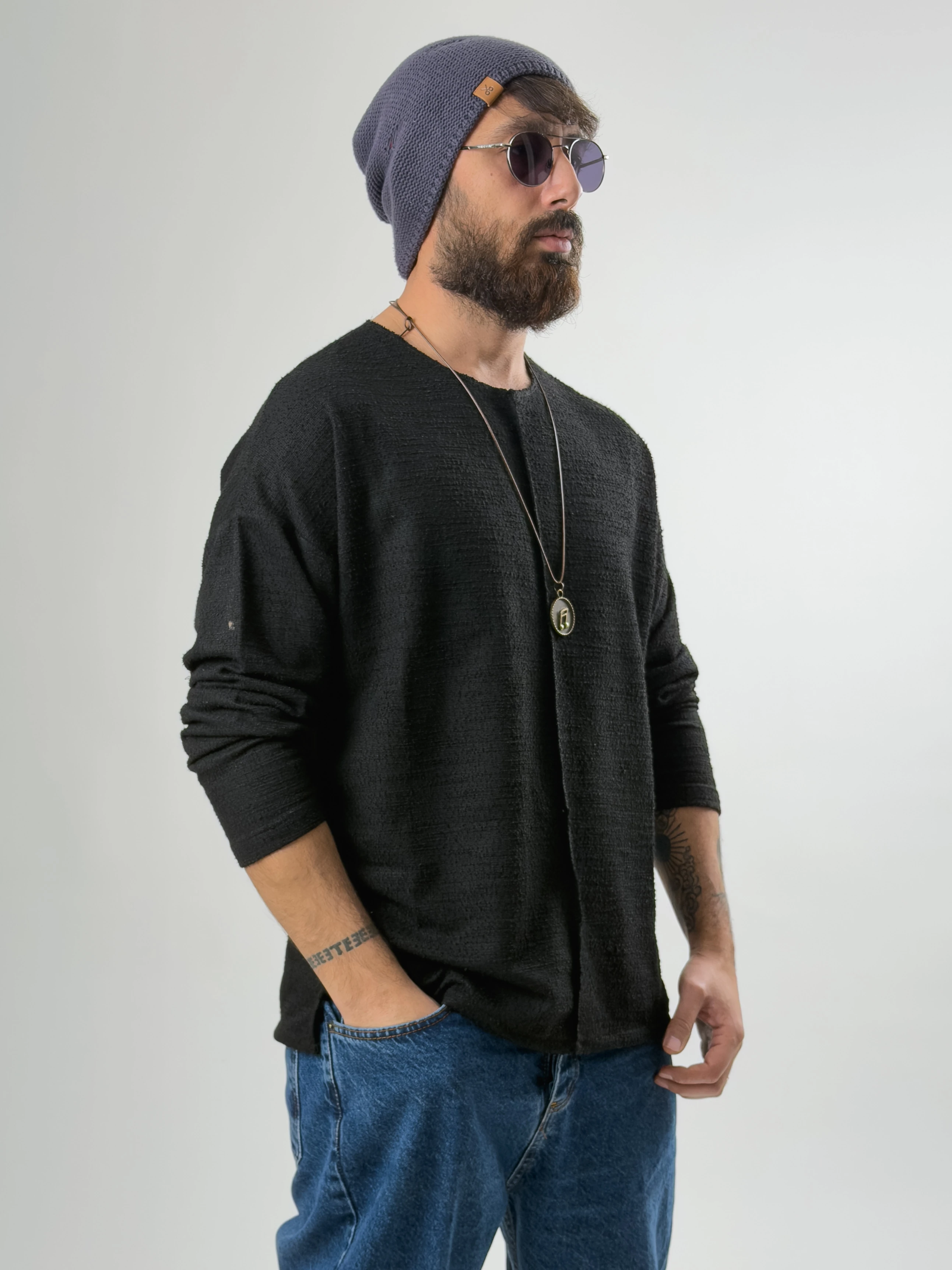 Tasarım Çima Detaylı Erkek Siyah Sweat COC2632