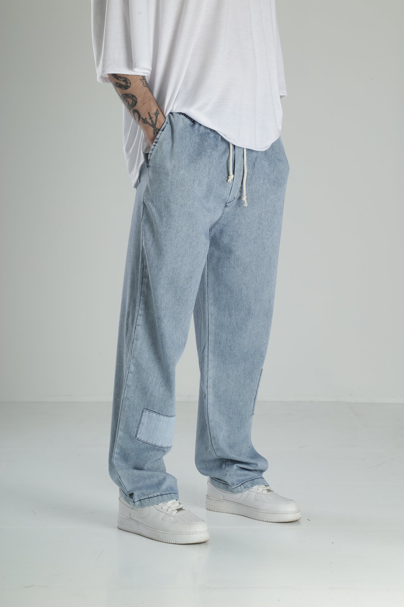 Yama Detaylı Kot Baggy Pantolon